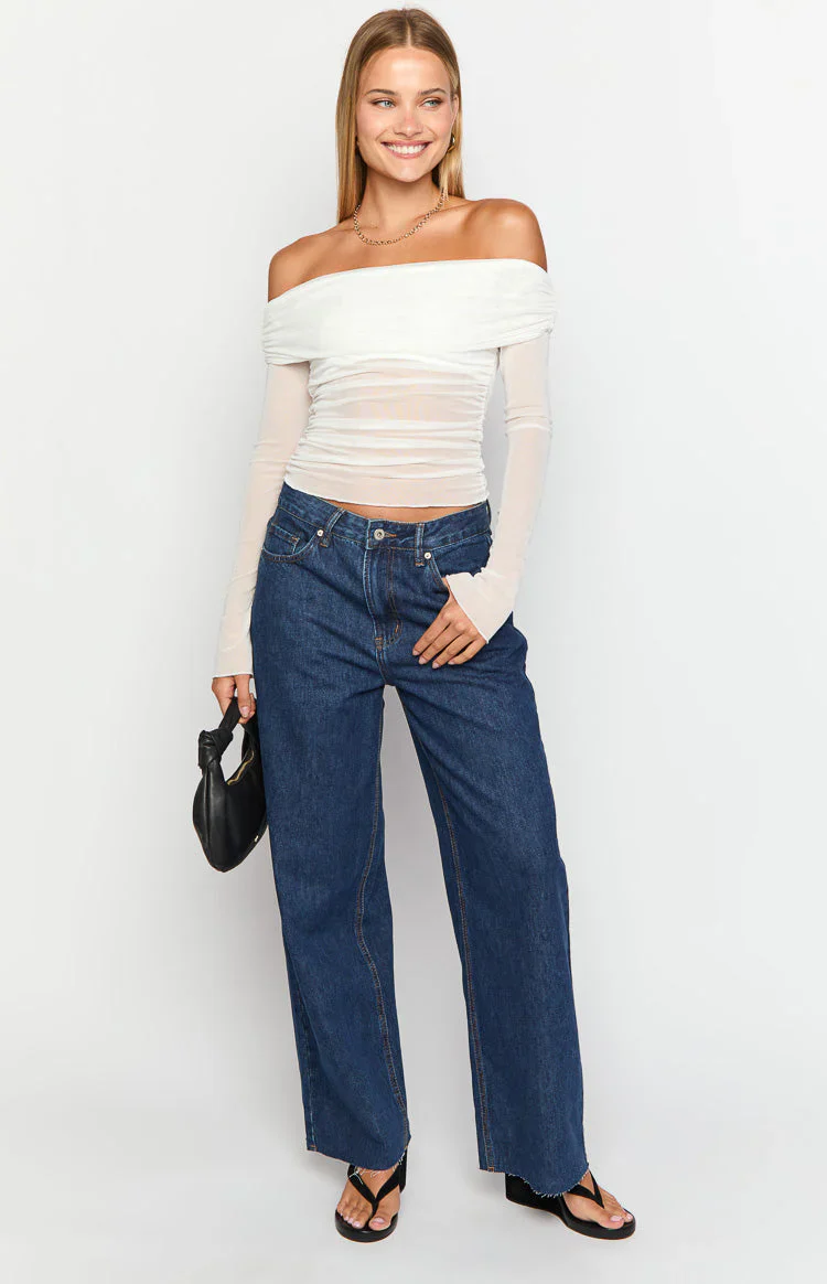 She's Yours Dark Wash Denim Wide Leg Boyfriend Jeans