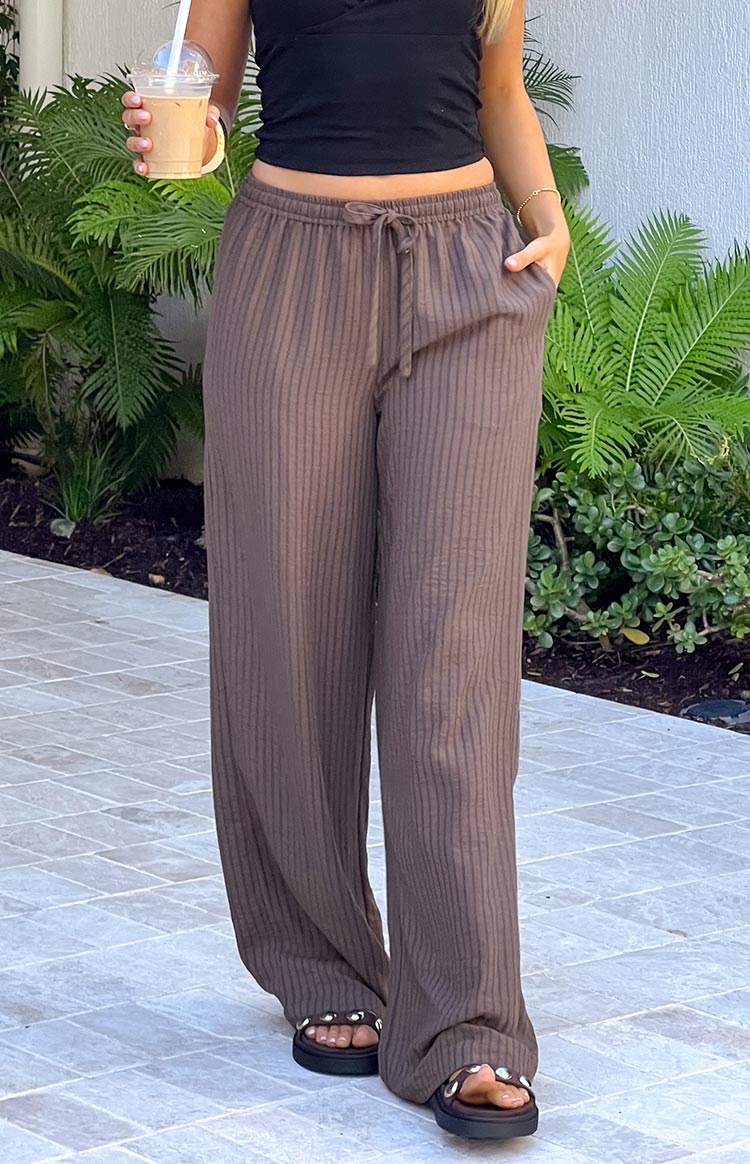 Avandi Brown Stripe Drawstring Waistband Pants