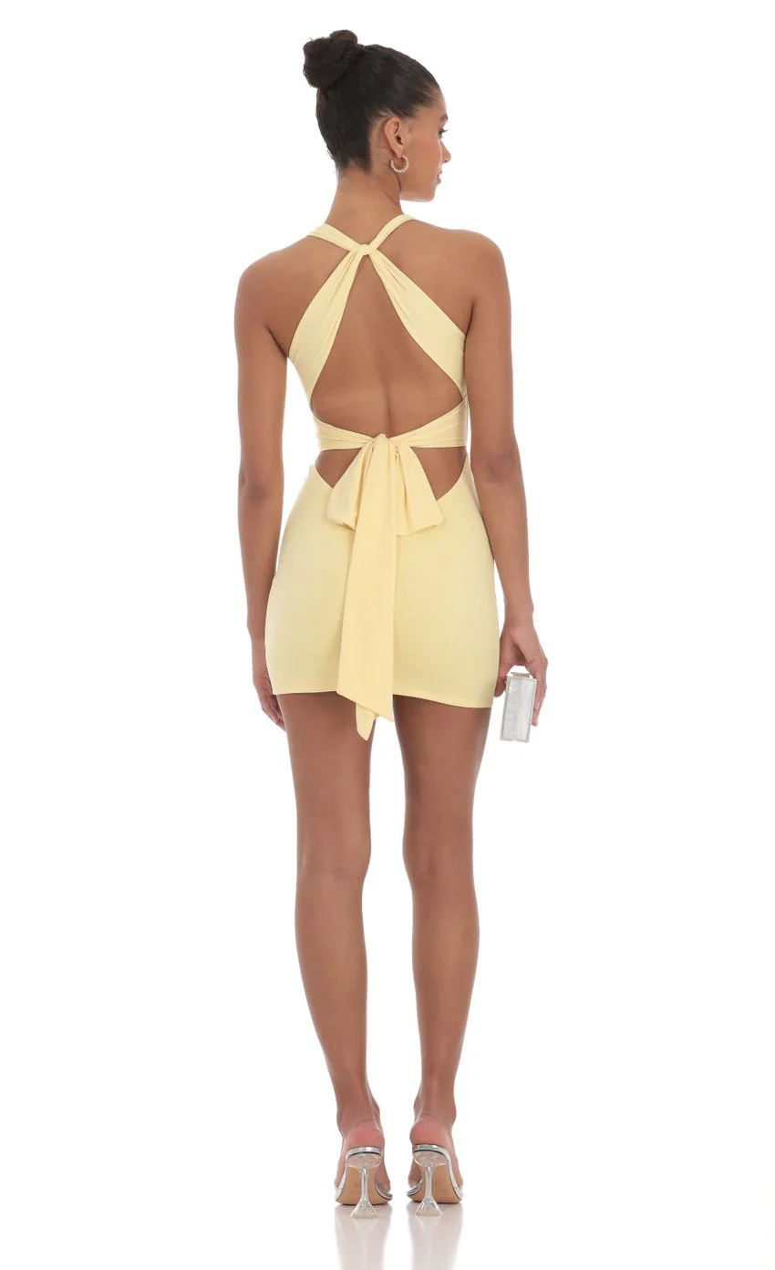 Twist Open Back Dress in Yellow