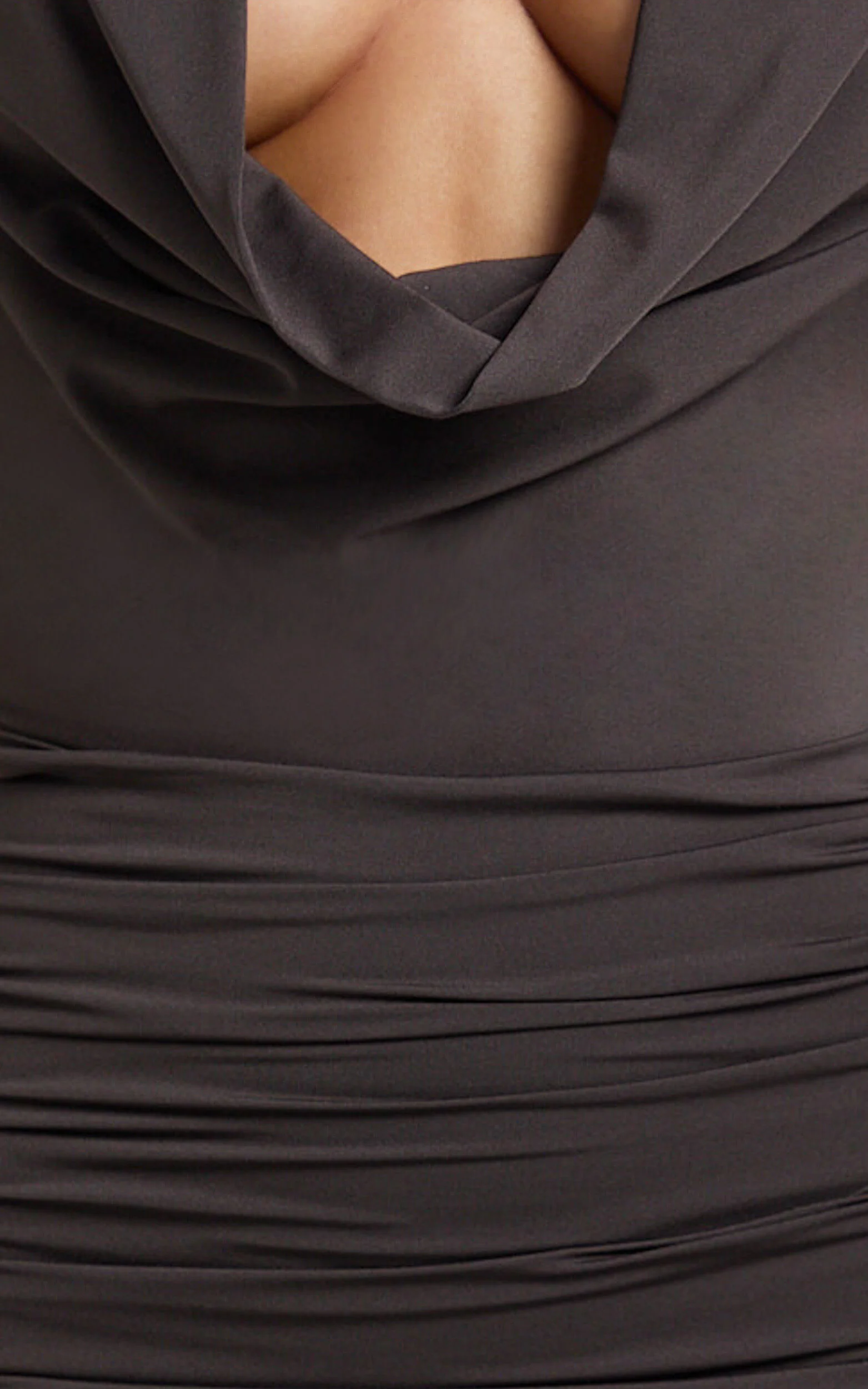 Janice Maxi Dress - Plunge Cowl Halter High Leg Split Dress in Chocolate