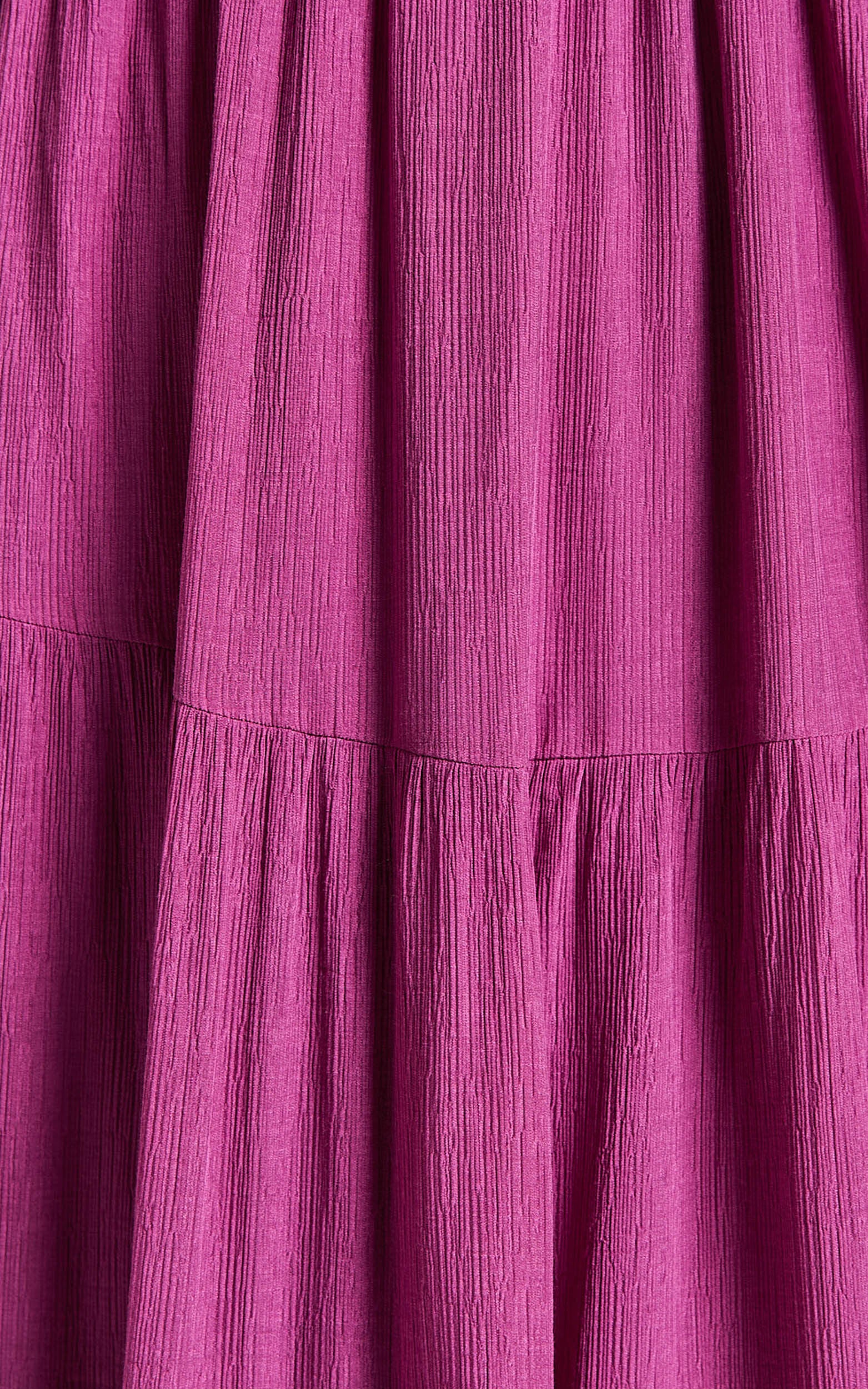 Claudia Maxi Dress - Halter Neck Low Back Empire Waist Tiered Dress in Magenta