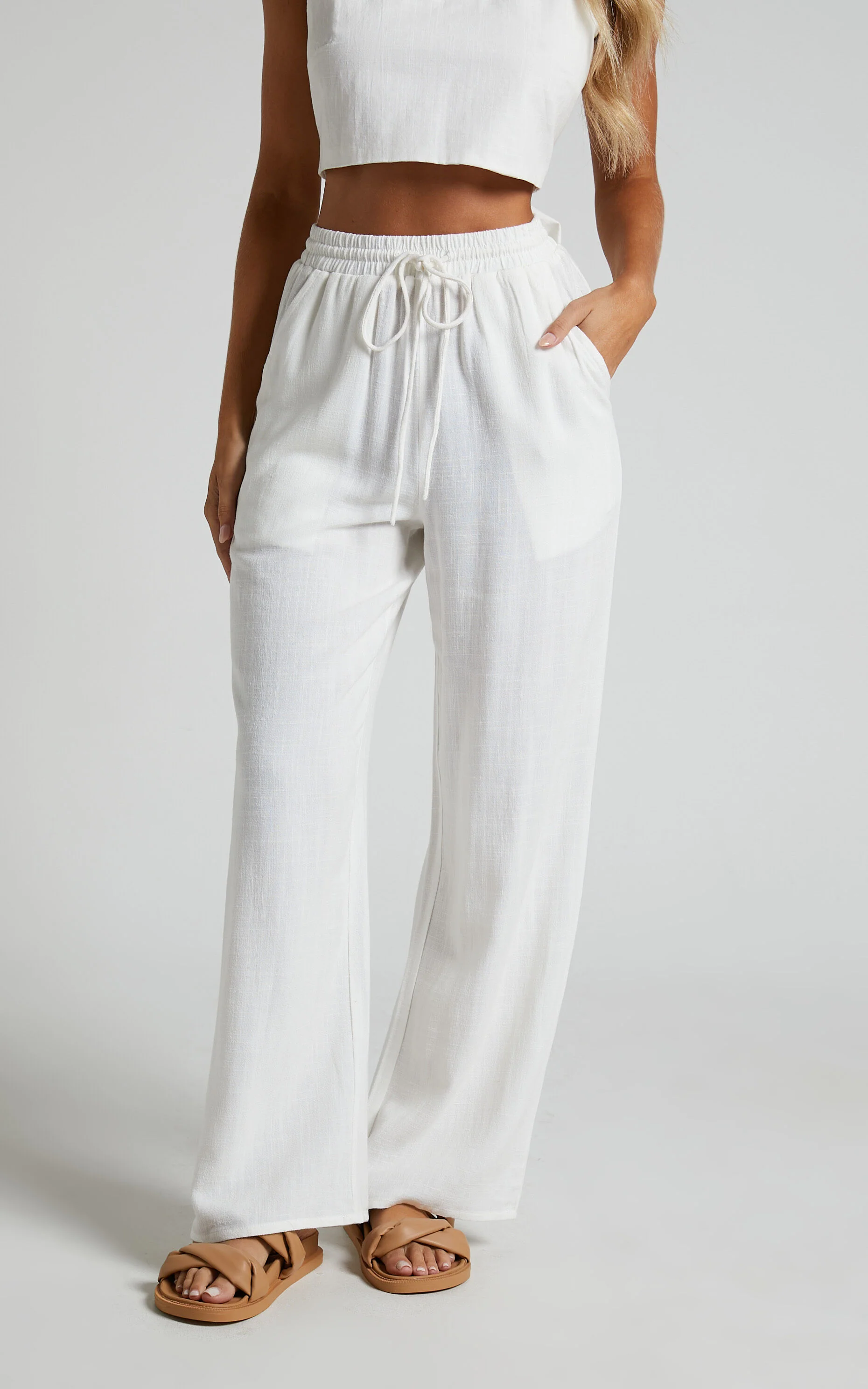 Kala Pants - Mid Waisted Relaxed Elastic Waist Pants in White