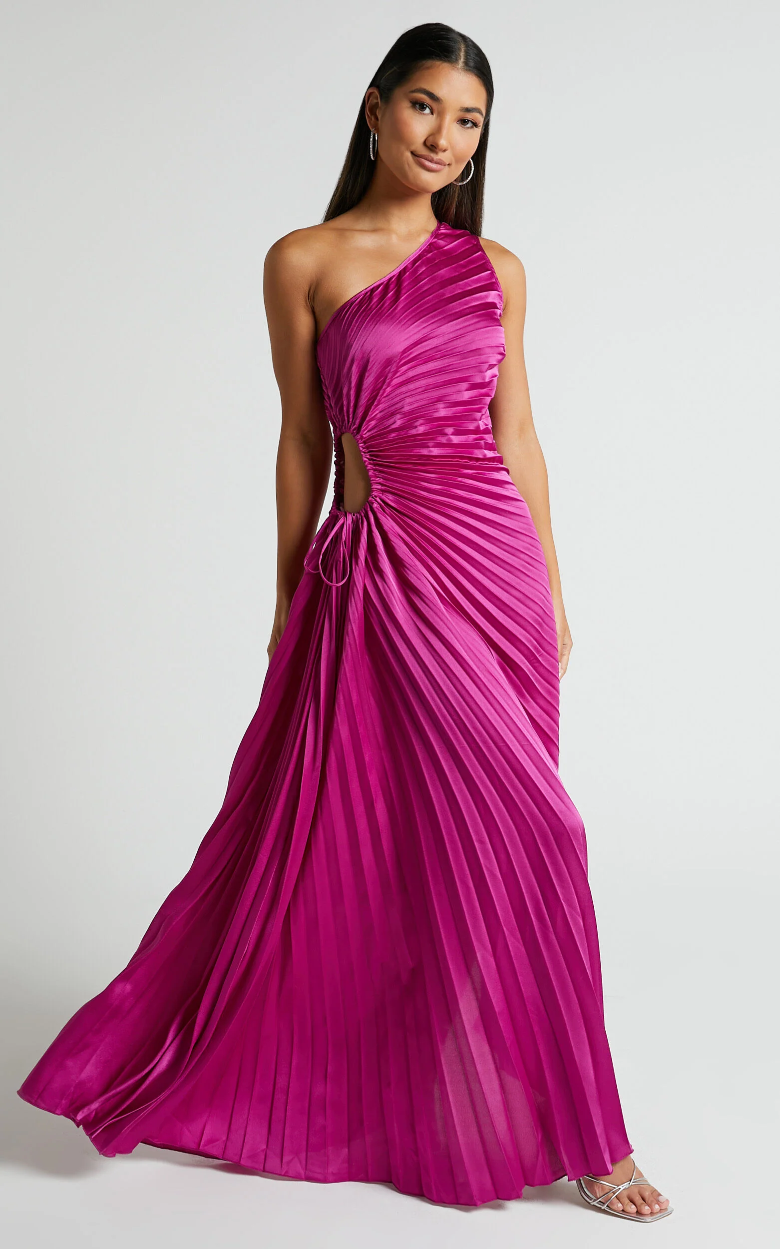 Kitsune Maxi Dress - One Shoulder Cut Out Dress in Pink