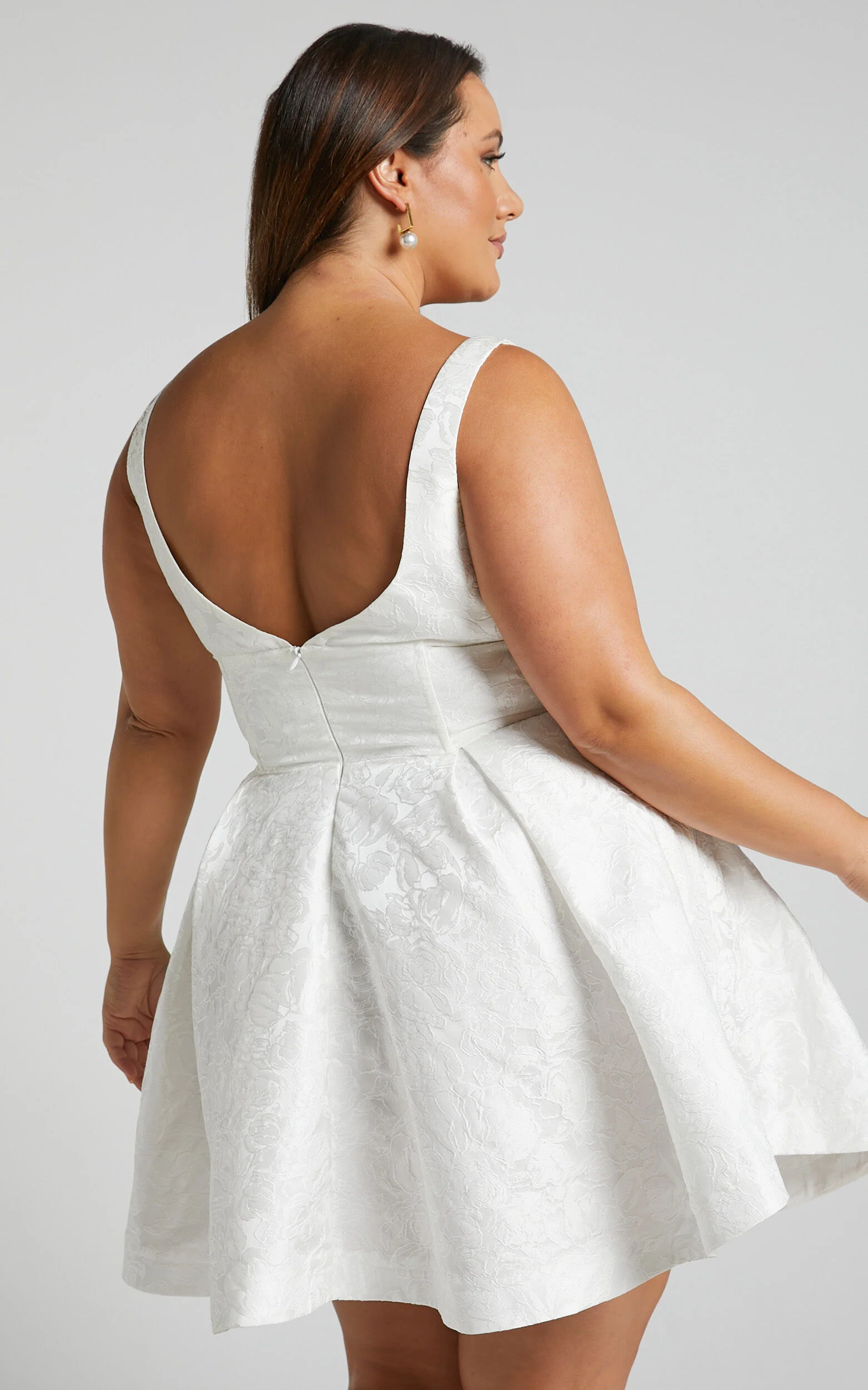 Stephane Mini Dress - Corset Scoop Neck Fit and Flare Dress in Ivory