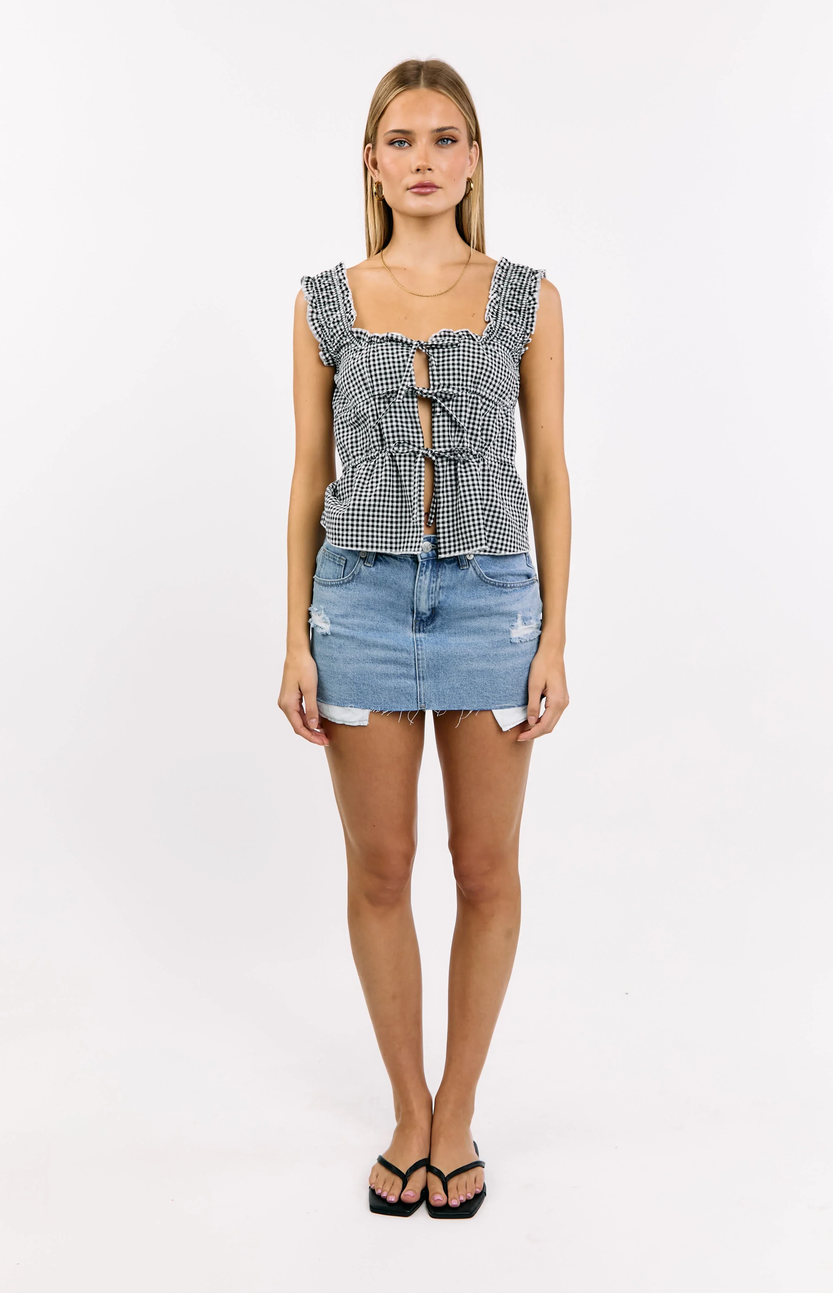 Neevie Black Gingham Tie Top