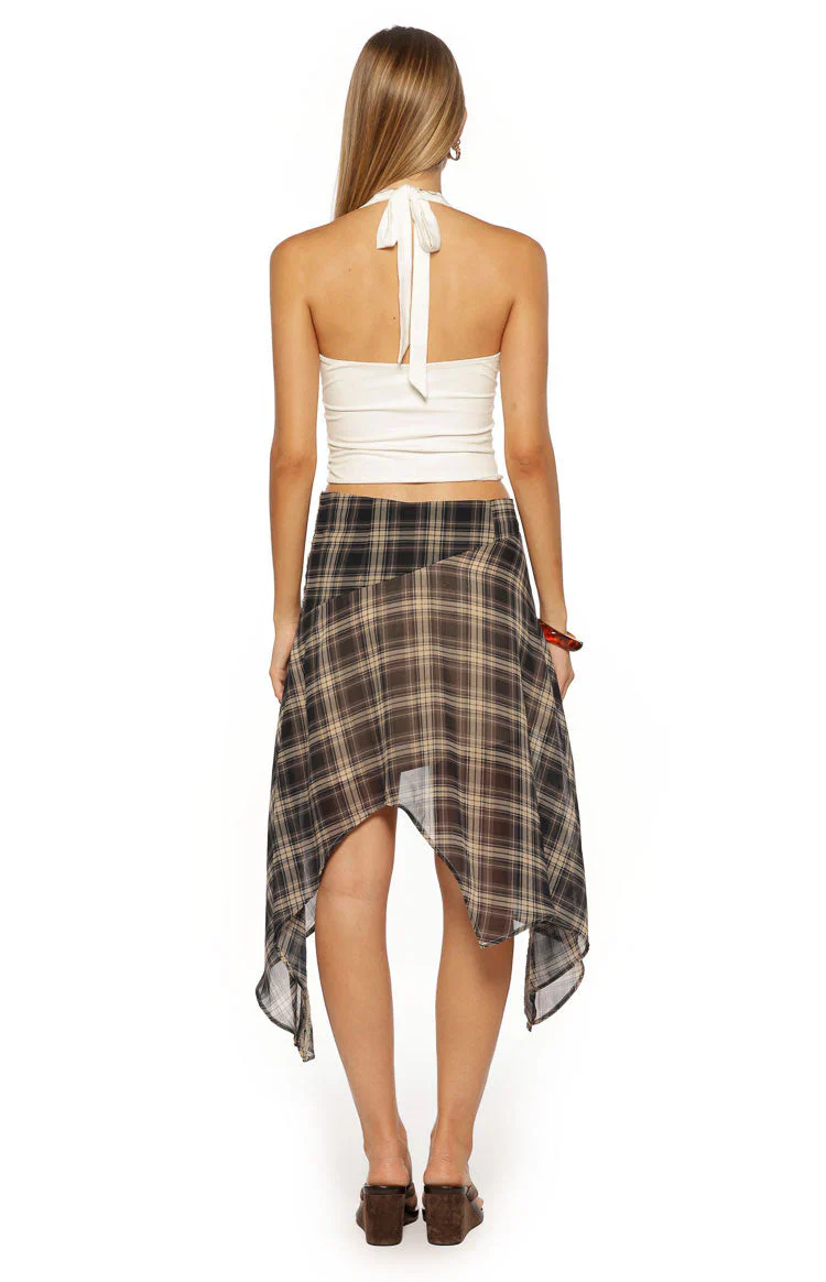 Khalea Blue Plaid Hanky Hem Midi Skirt