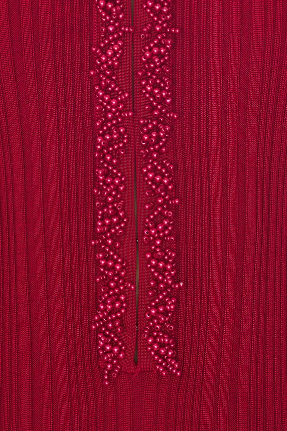 Red Pearl Trim Knit Midi Dress