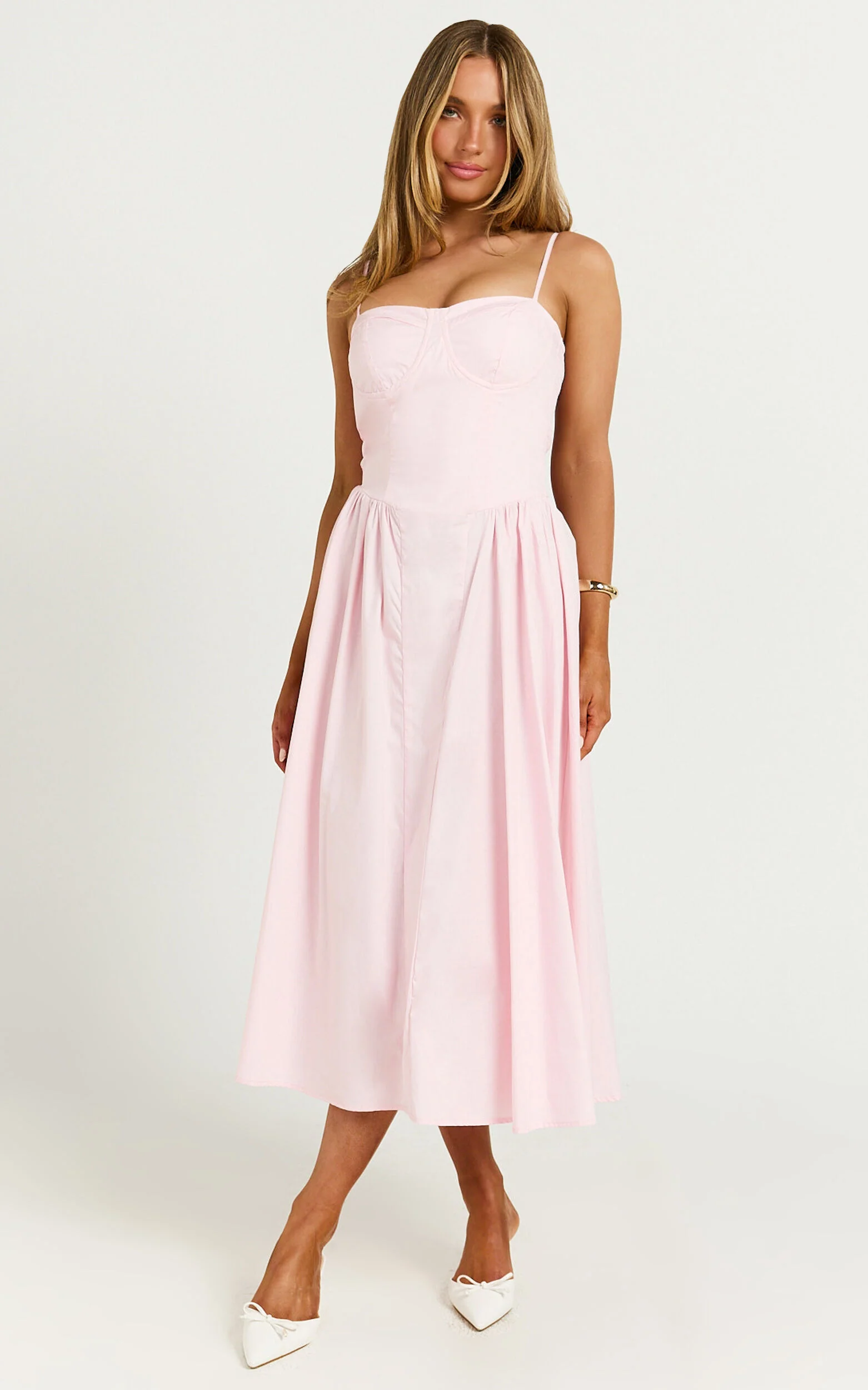 Mhissa Midi Dress - Sweetheart Neck  Fit & Flare Dress in Pink