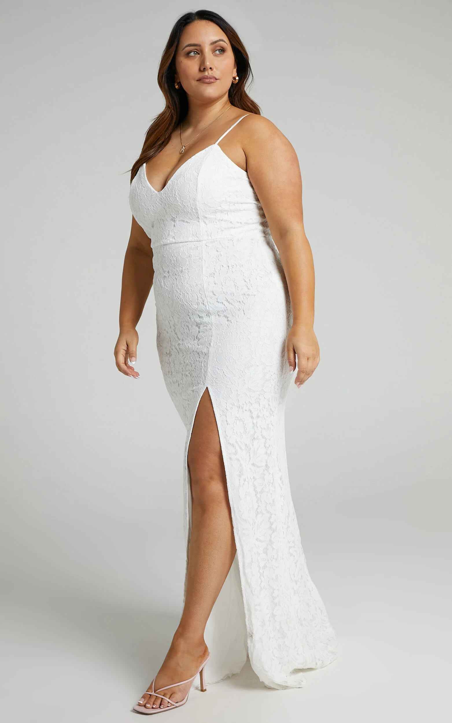 Always Extra Maxi Dress - Thigh Split Dress in White Lace