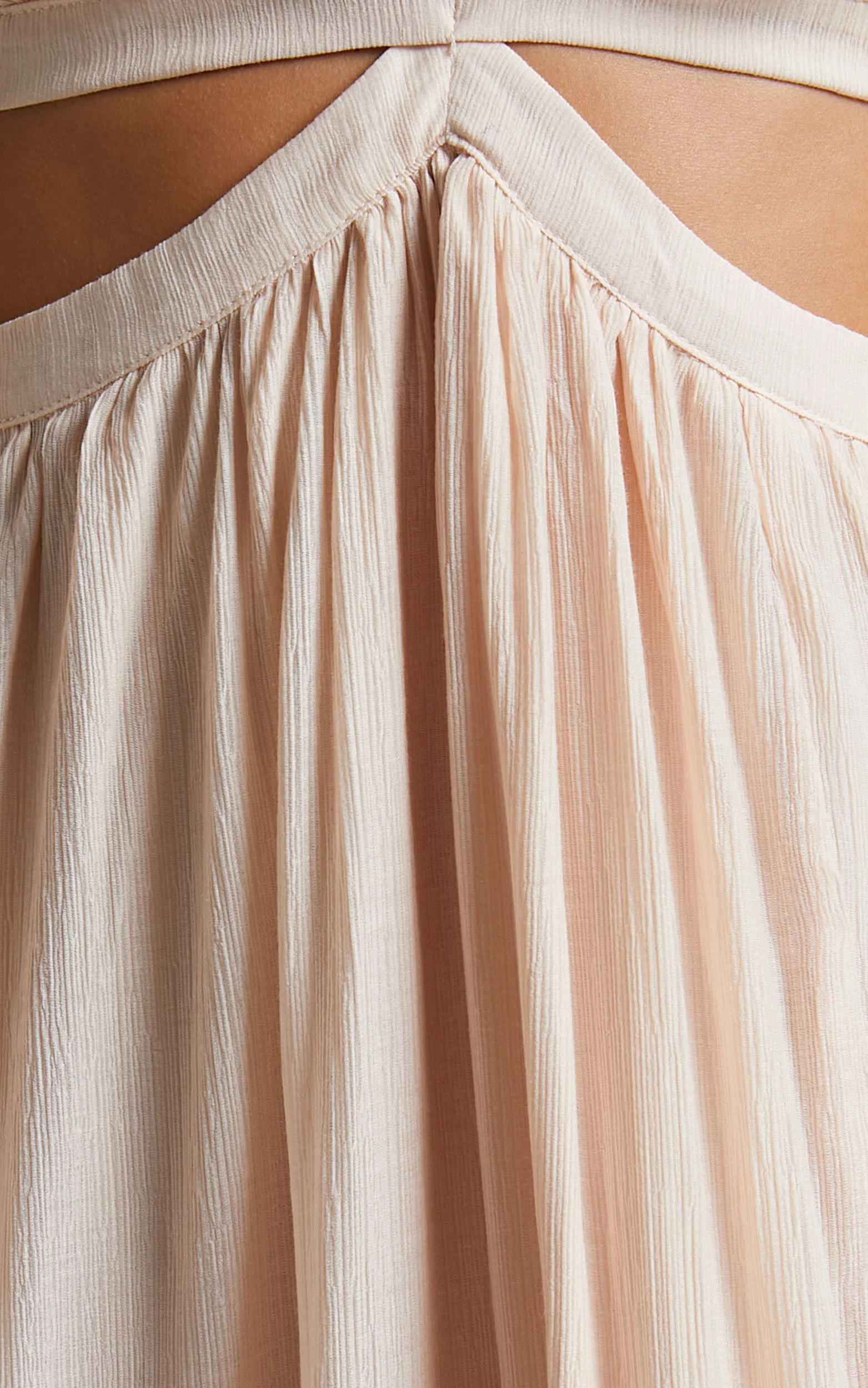 Paige Maxi Dress - Side Cut Out Balloon Sleeve Dress in Neutral