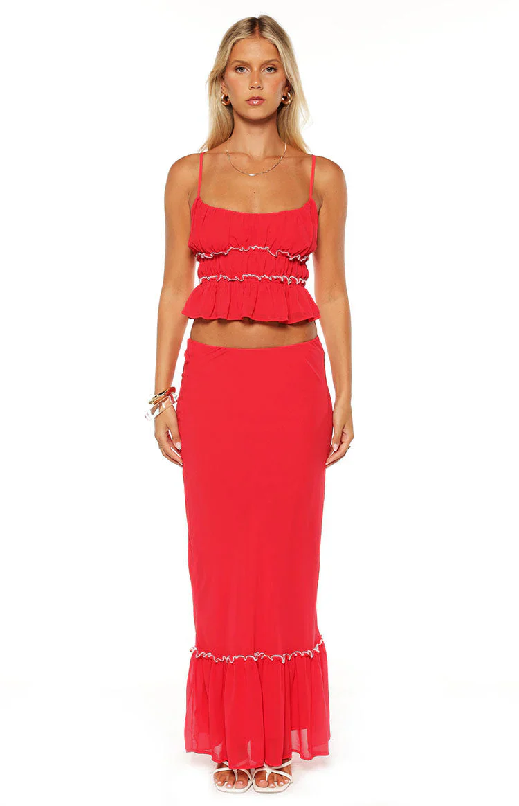 Wiatt Red Maxi Skirt