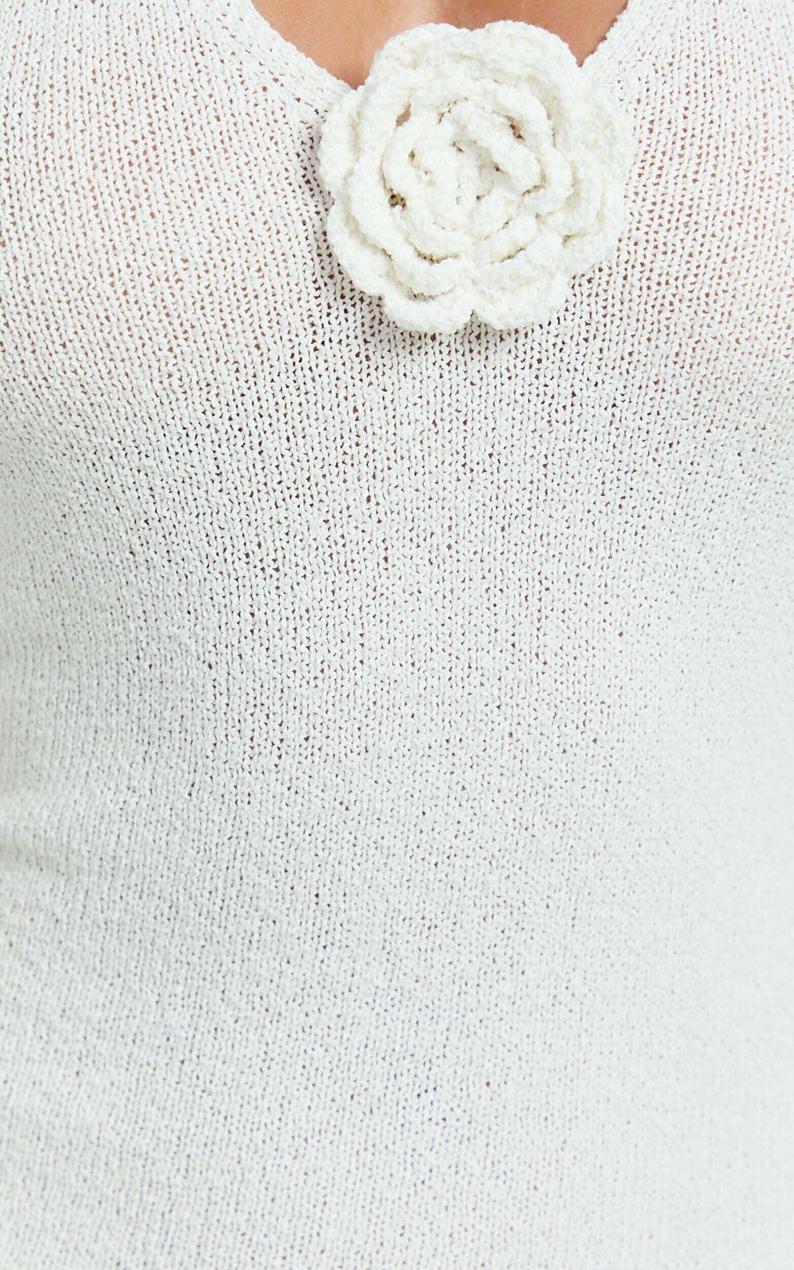 Nikola Midi Dress - Plunge Halter High Split Knit Dress in Cream