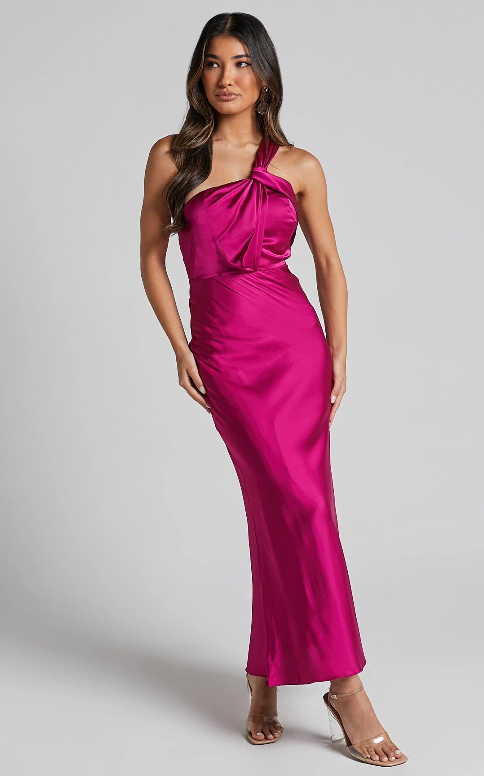 Carmella Midi Dress - One Shoulder Twist Detail Dress in Grape