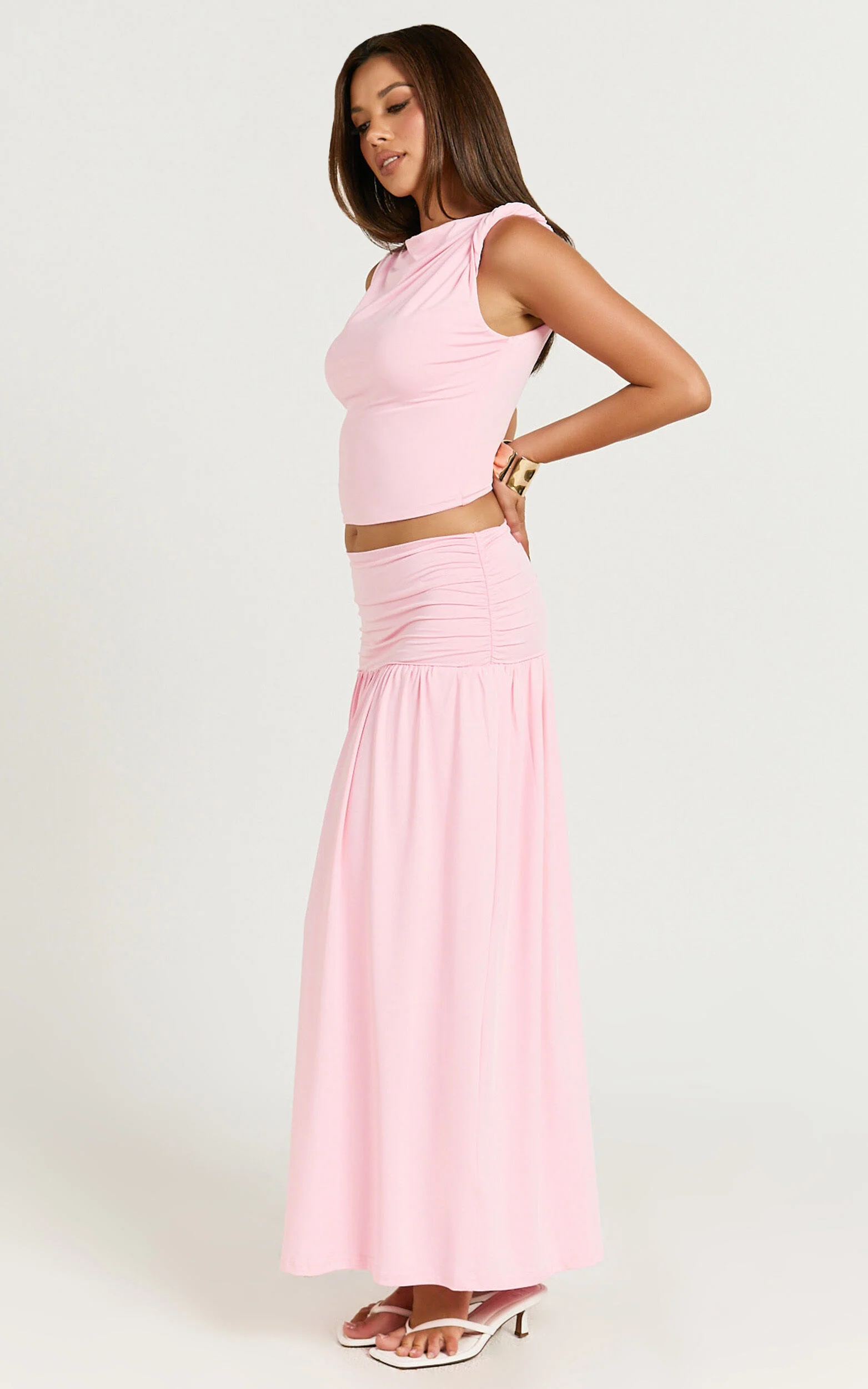 Nancy Maxi Skirt - Gathered Waist Skirt in Pink