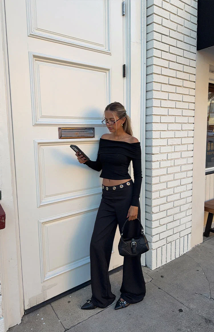 Marlin Black Off Shoulder Long Sleeve Top