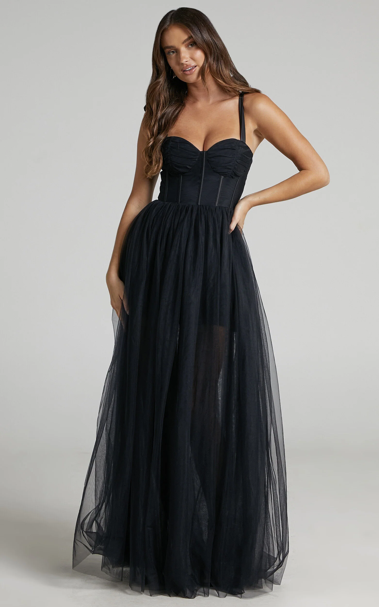 Emmary - Bustier Bodice Tulle Dress in Black
