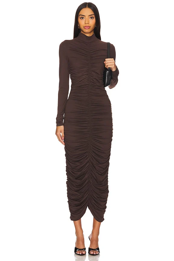 Mock Gathered Long Sleeve Dress