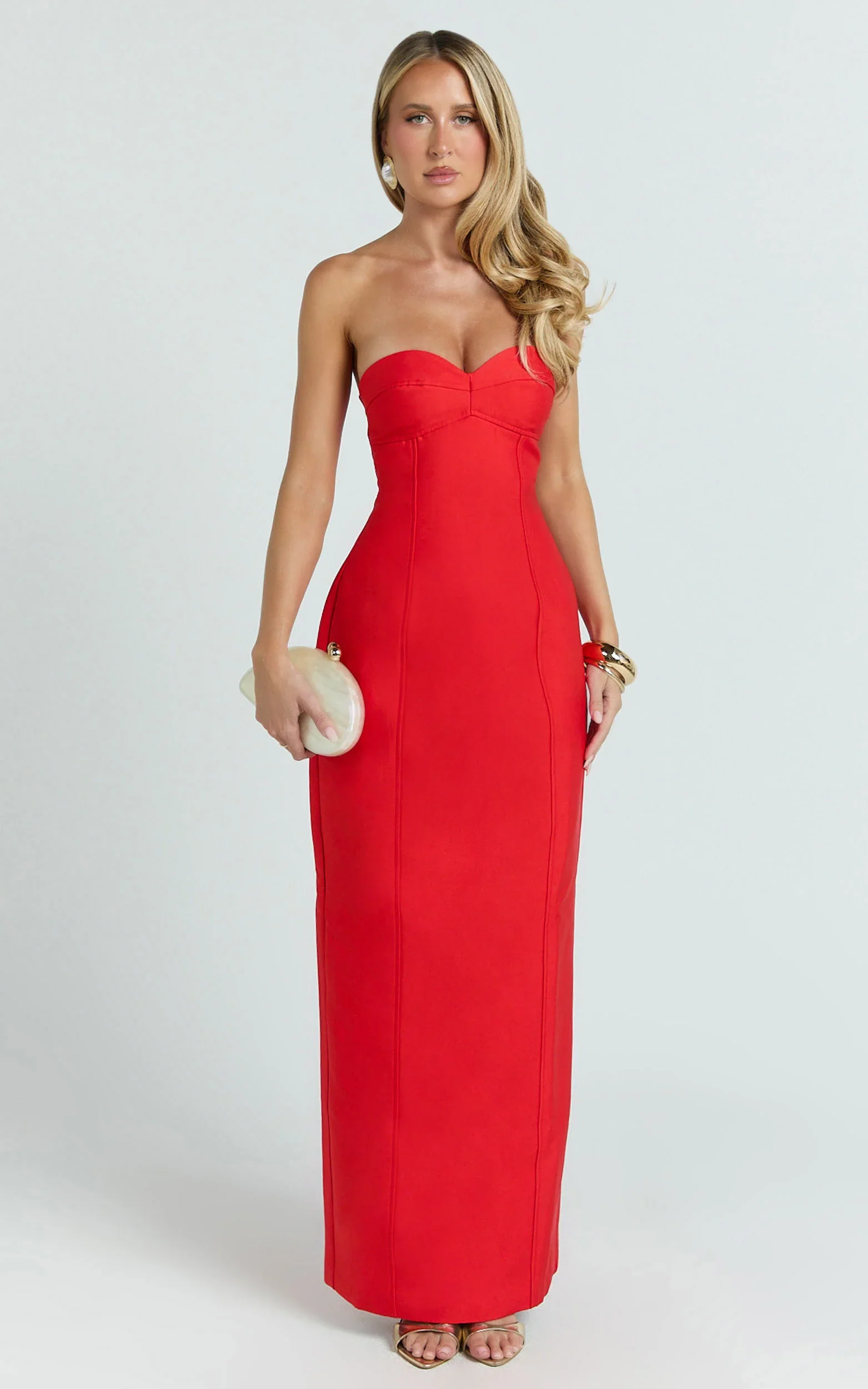 Lucie Maxi Dress - Sweetheart Neck Column Dress in Red