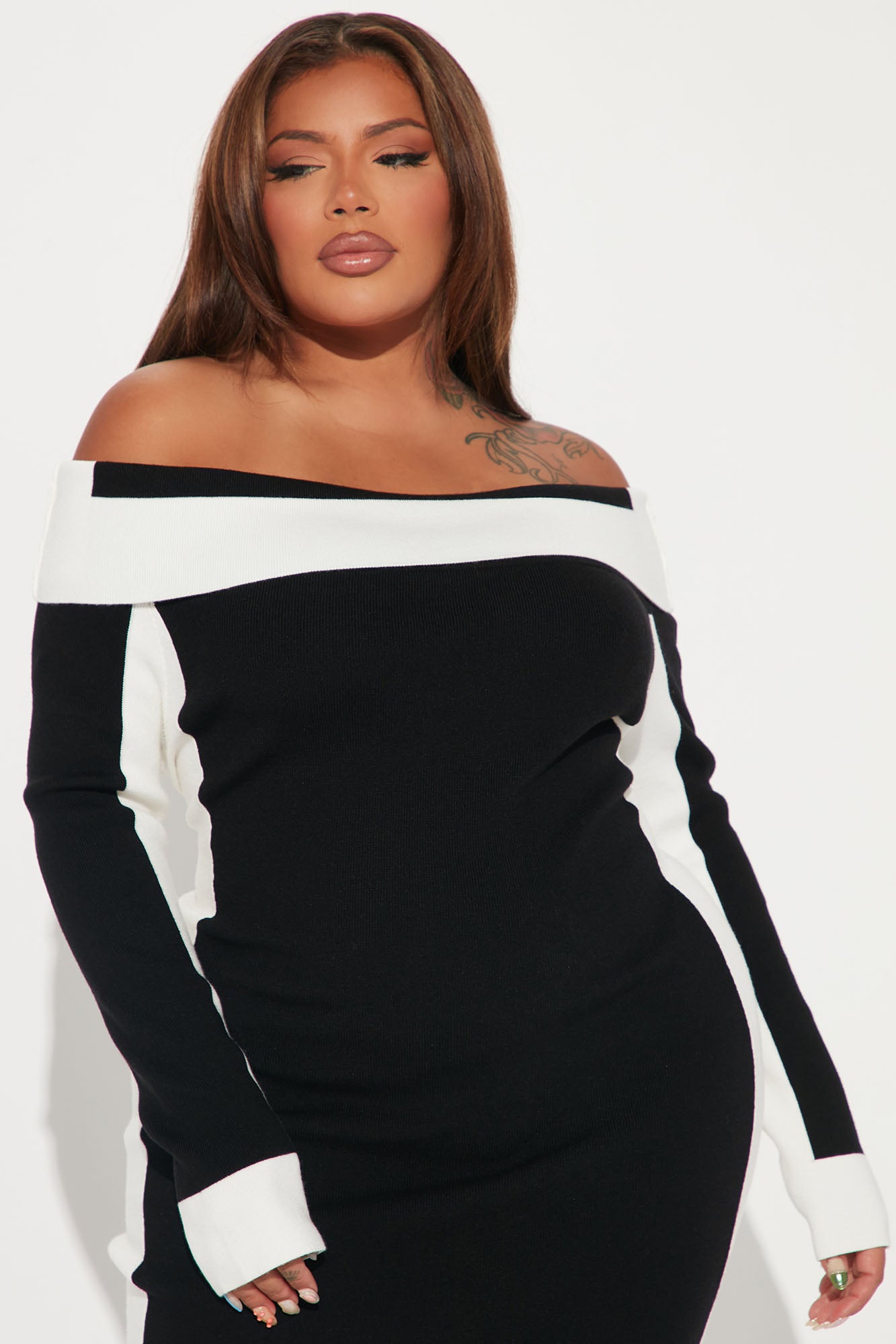 Always Classy Sweater Midi Dress - Black/White - srietti