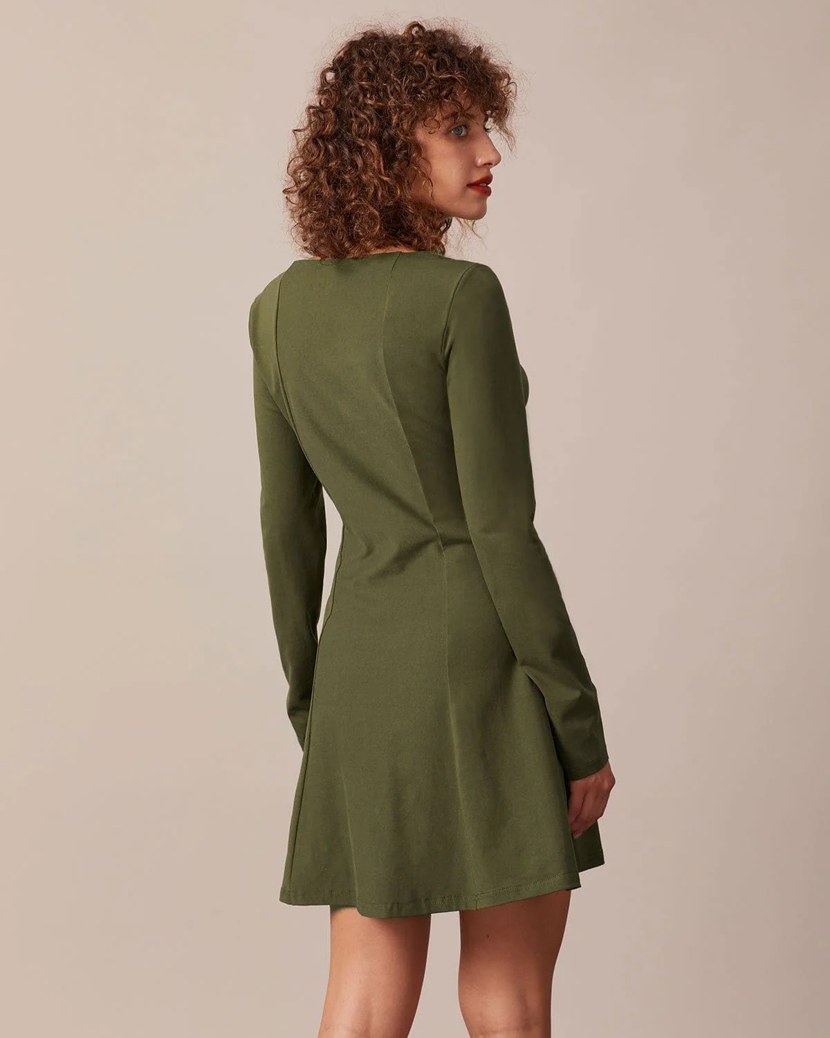 The Army Green Square Neck Button Mini Dress
