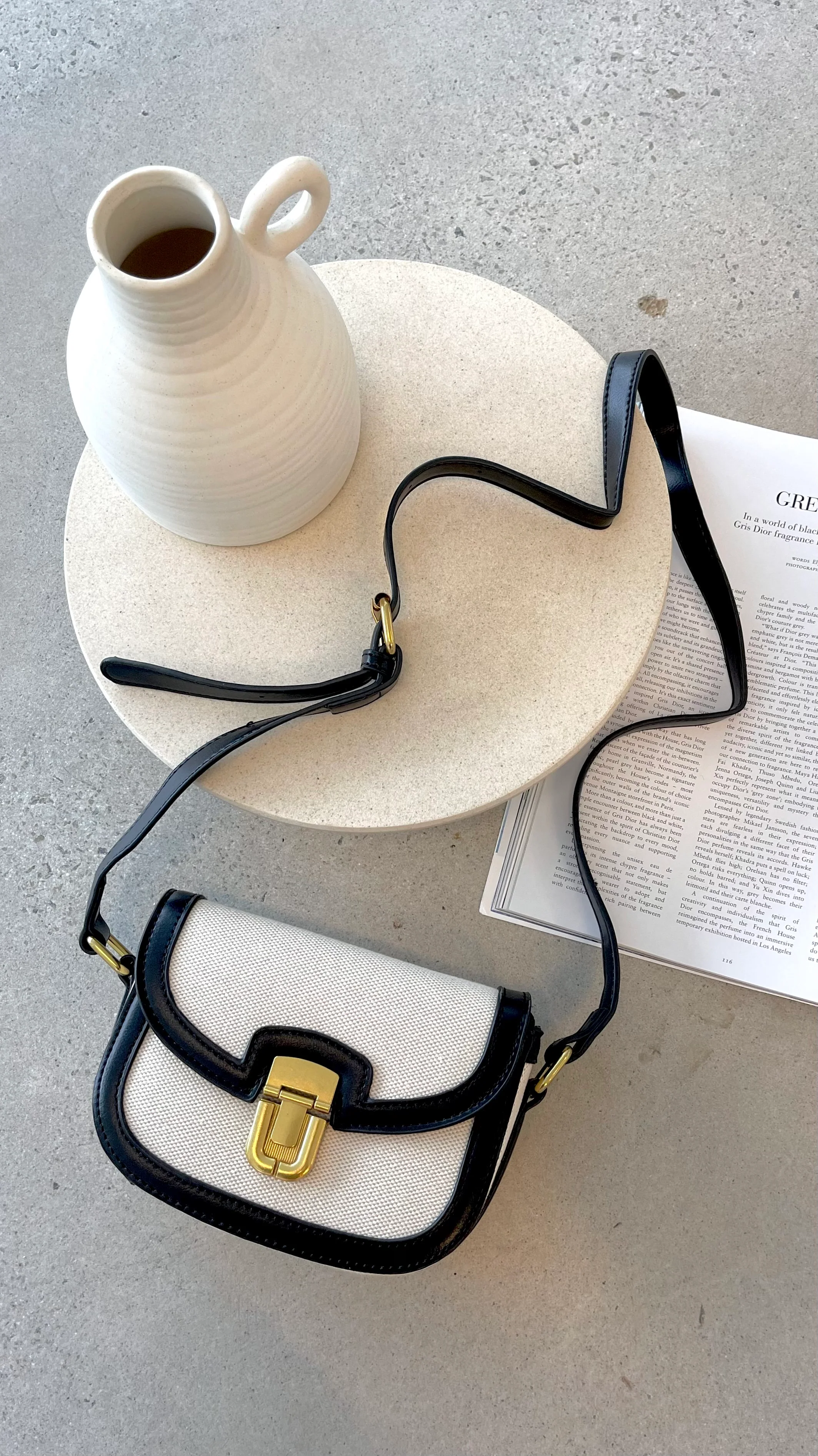 Isobel Fabric Saddle Cross Body Bag - Black