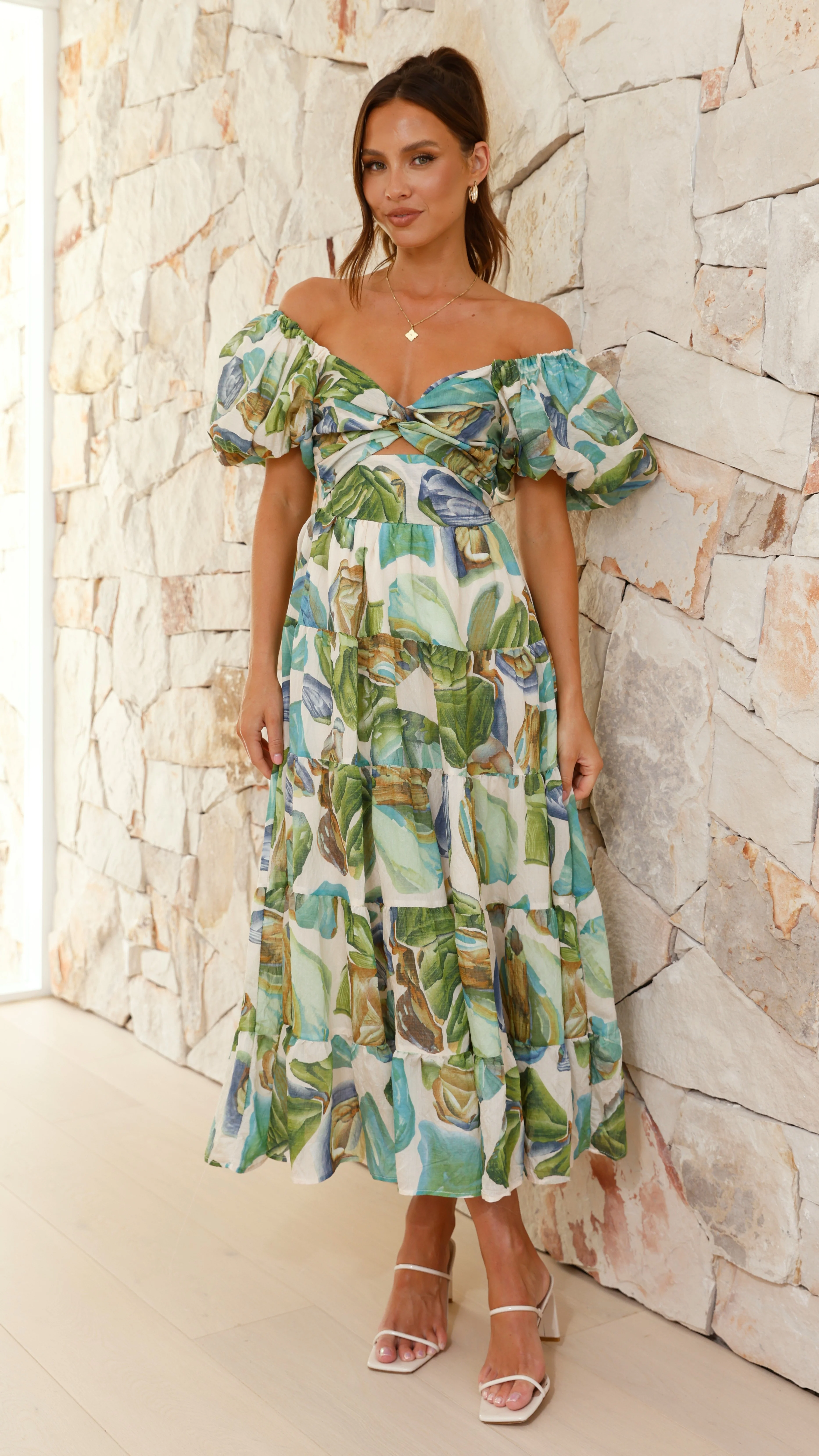 Balthazar Maxi Dress - Green / Blue Print