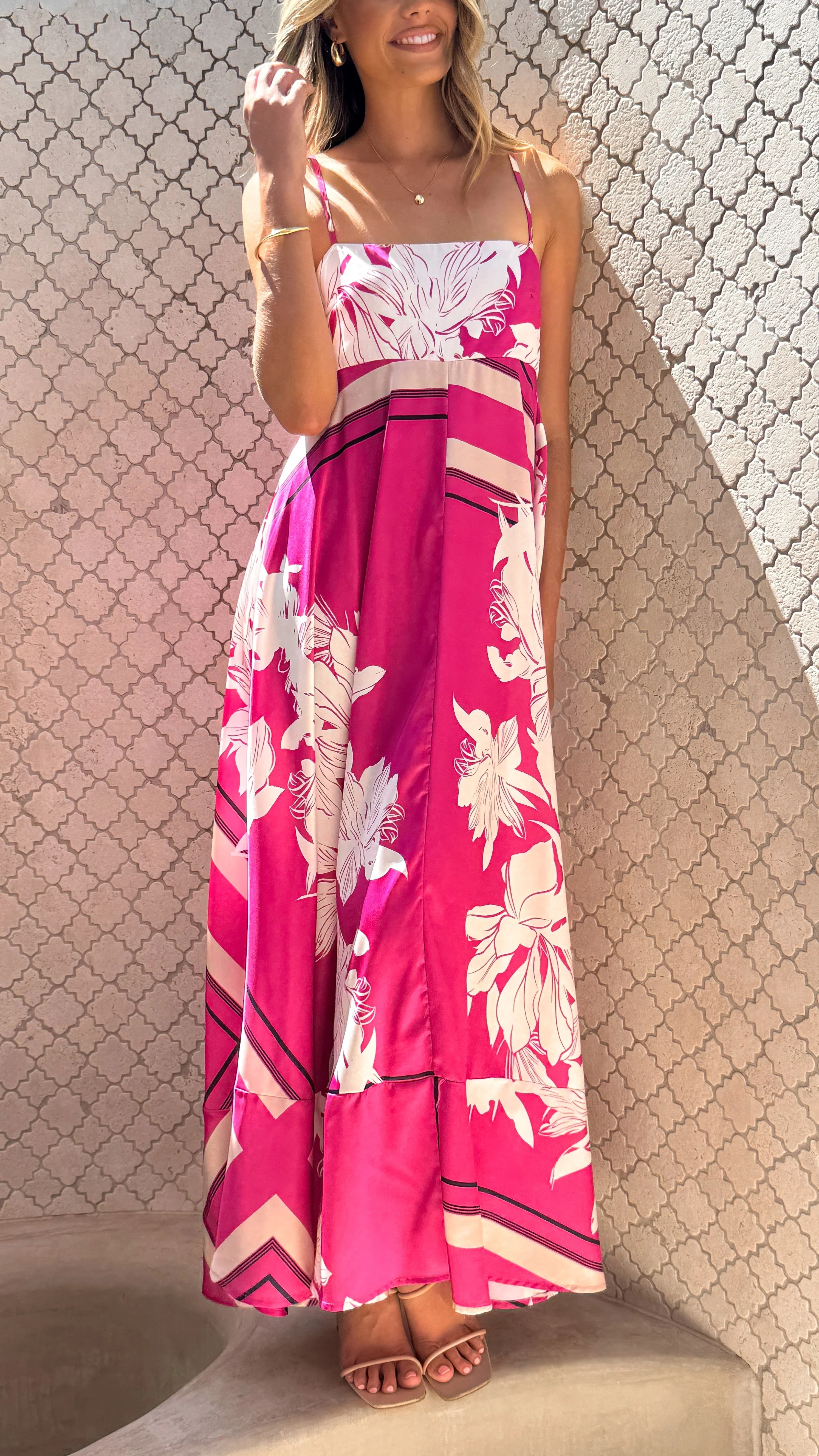 Kaethe Maxi Dress - Hot Pink Print