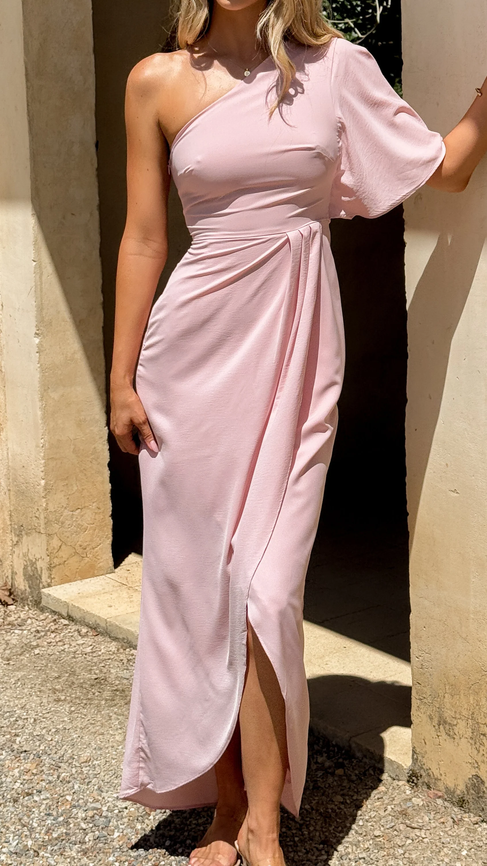 Emma One Sleeve Maxi Dress - Dusty Pink
