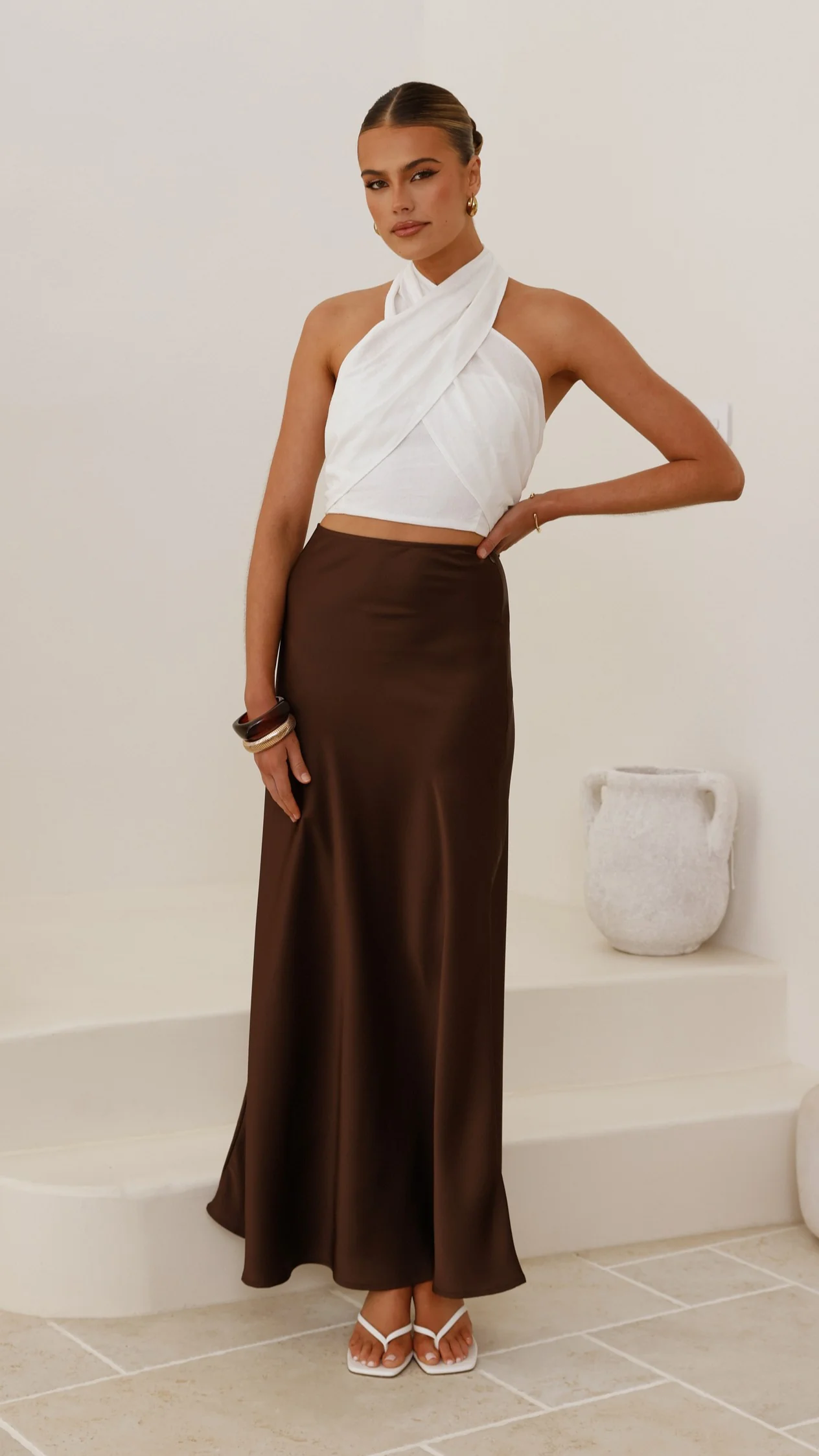 Darina Bias Cut Maxi Skirt - Chocolate