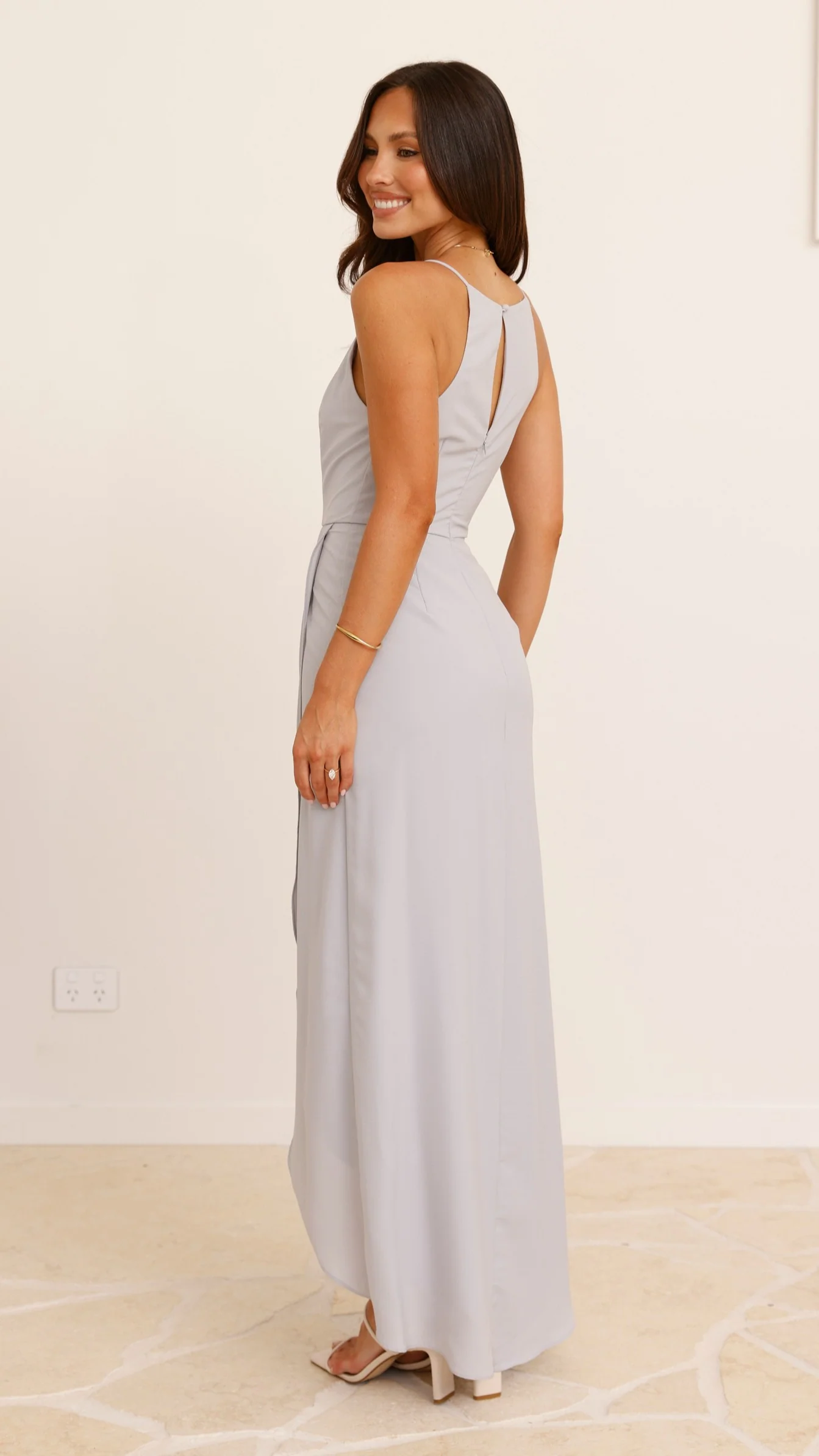 Genevieve Boat Neck Maxi Dress - Silver