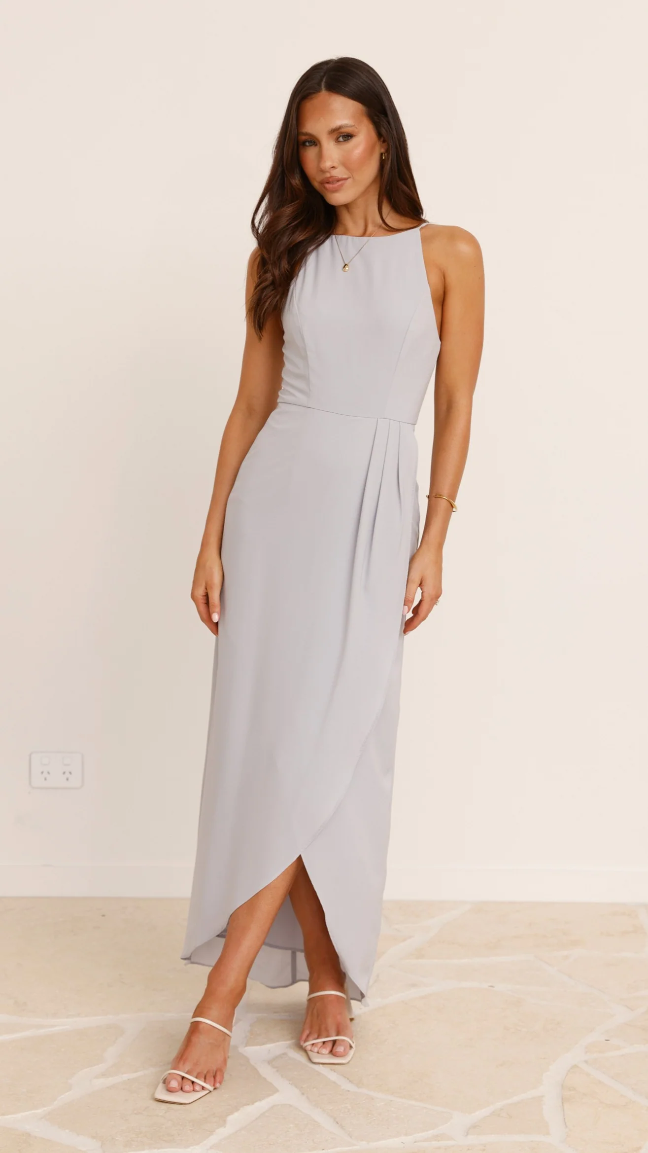 Genevieve Boat Neck Maxi Dress - Silver