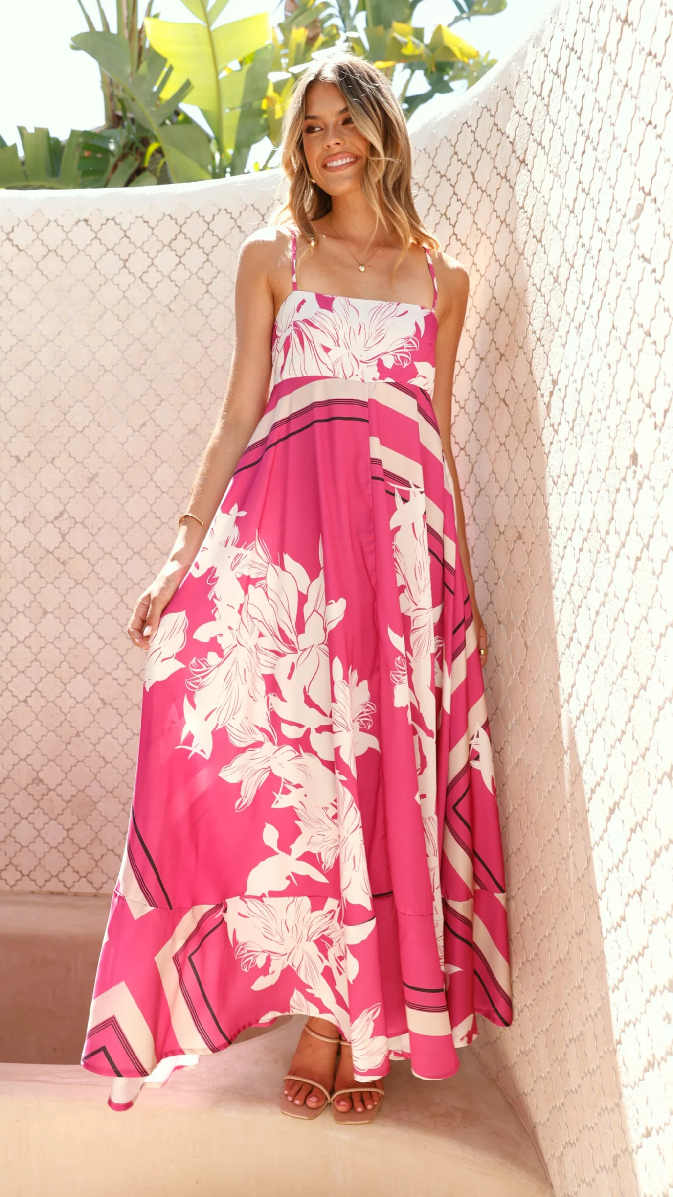 Kaethe Maxi Dress - Hot Pink Print