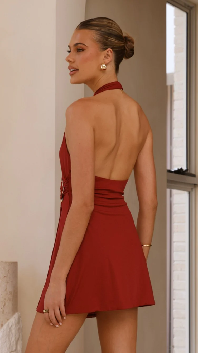 Brigitte Halter Mini Dress- Red