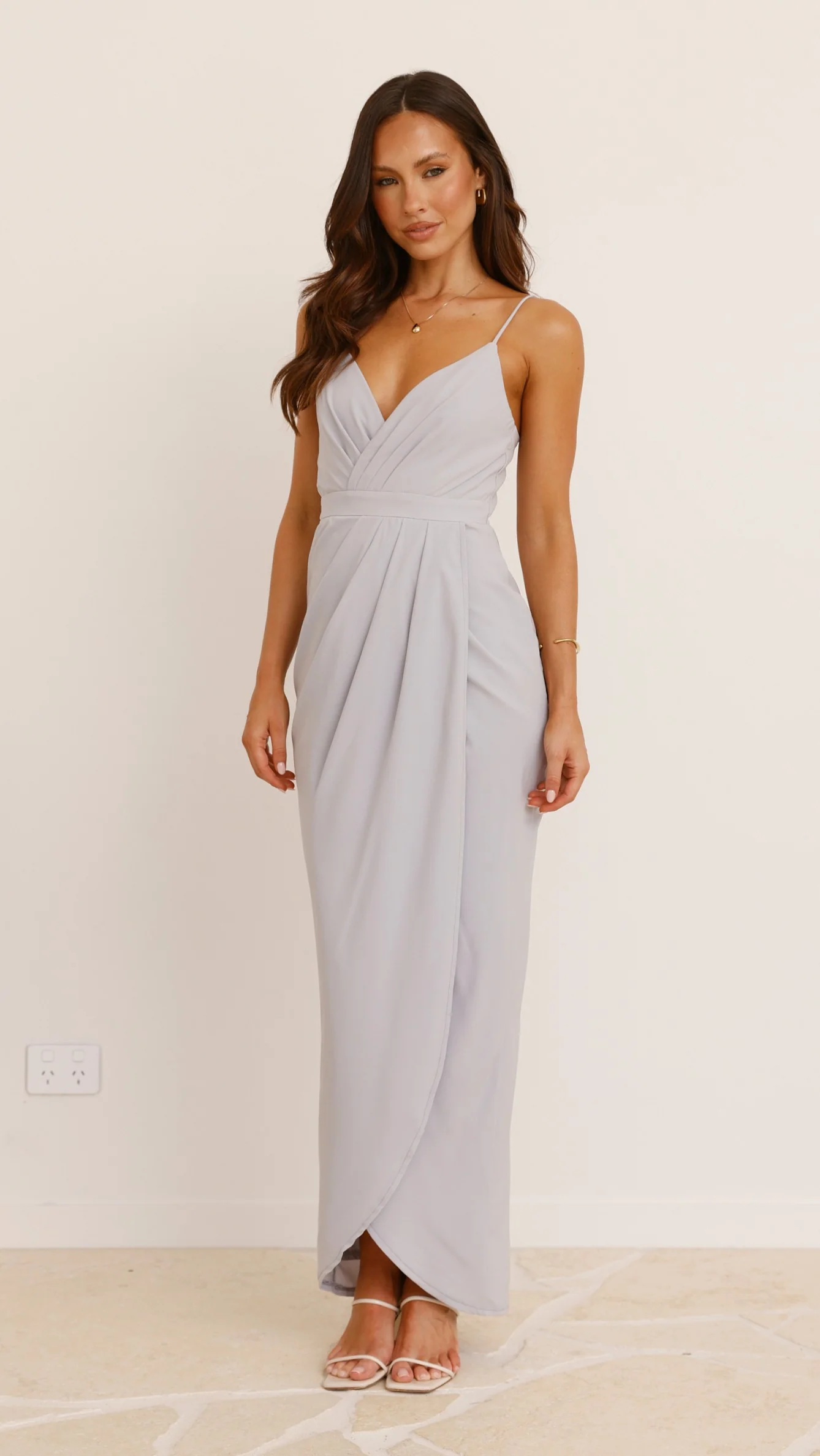 Charlotte Draped Maxi Dress - Silver
