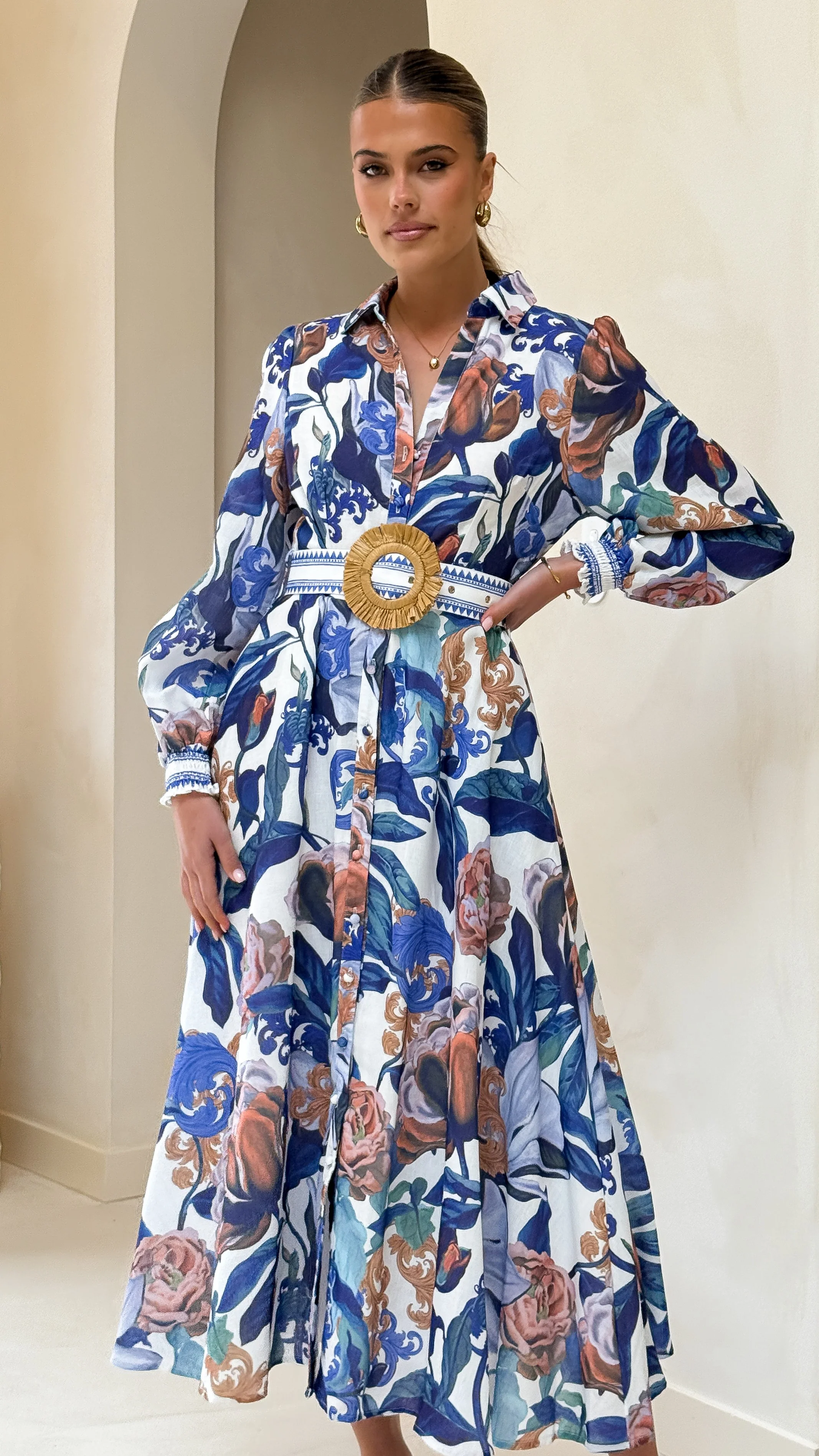 Aida Long Sleeve Maxi Dress - Azure Blue