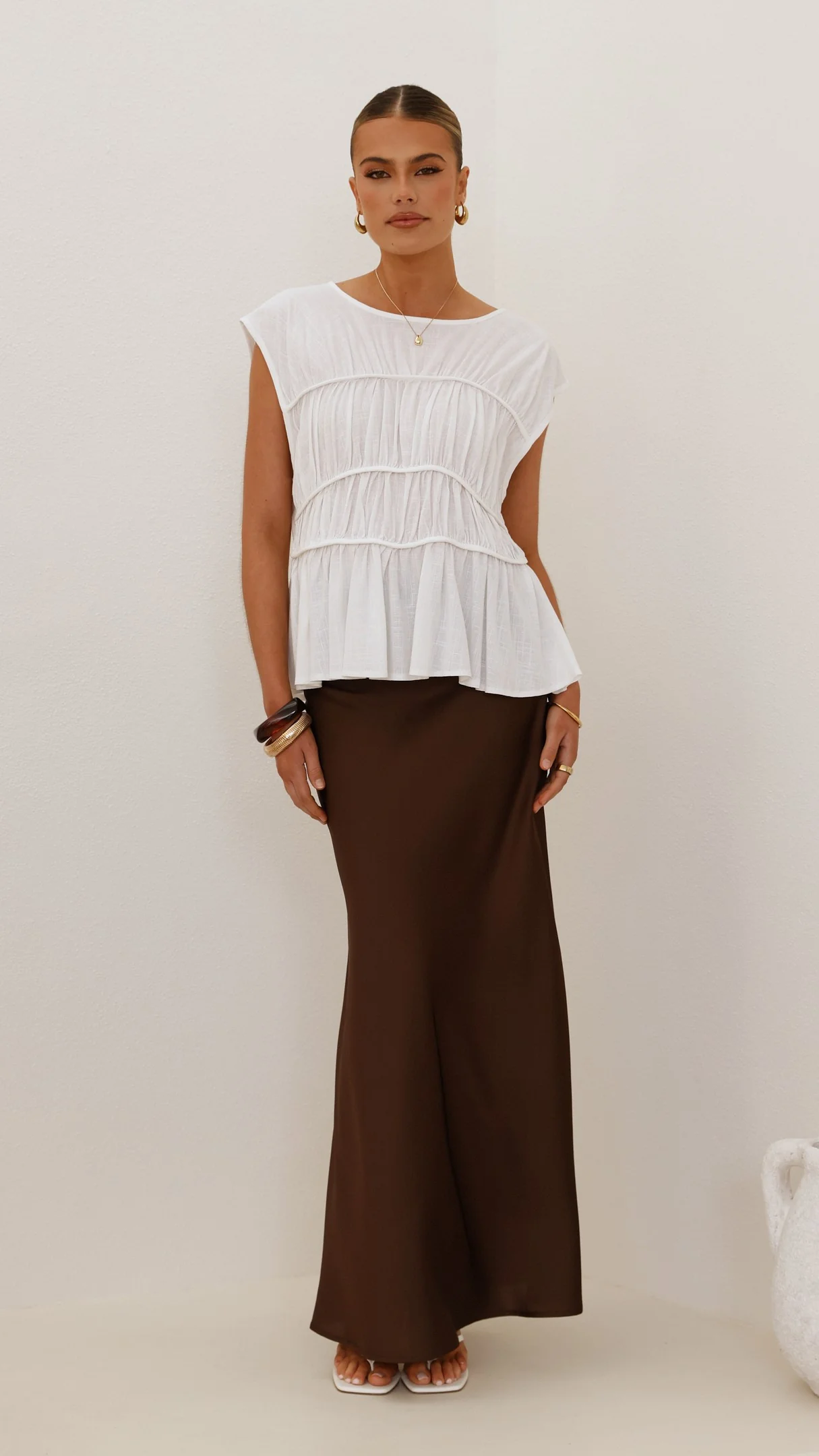 Darina Bias Cut Maxi Skirt - Chocolate