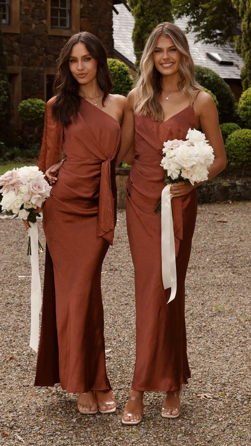 Eden One Shoulder Tie Front Maxi Dress - Rust