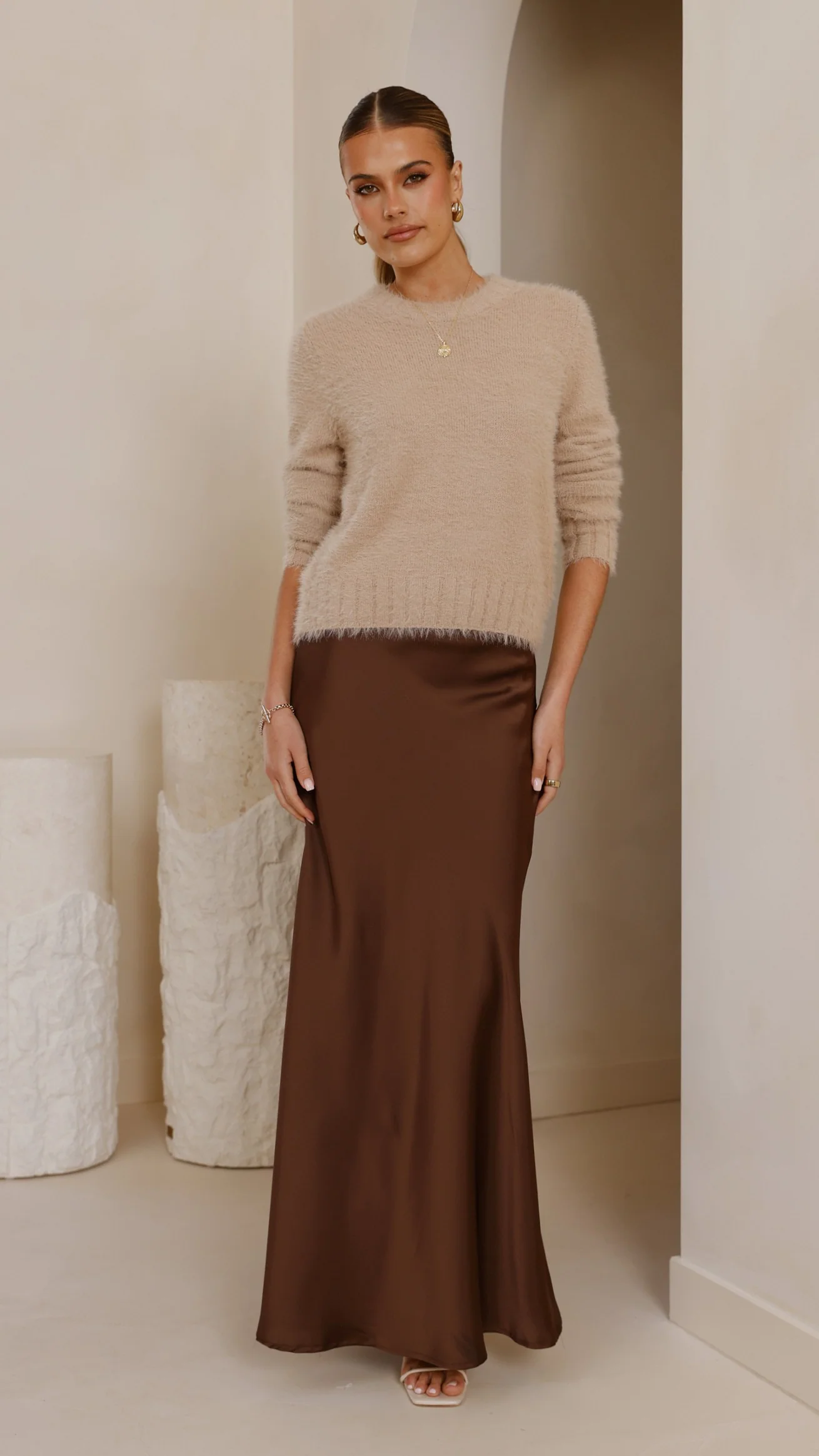Darina Bias Cut Maxi Skirt - Chocolate