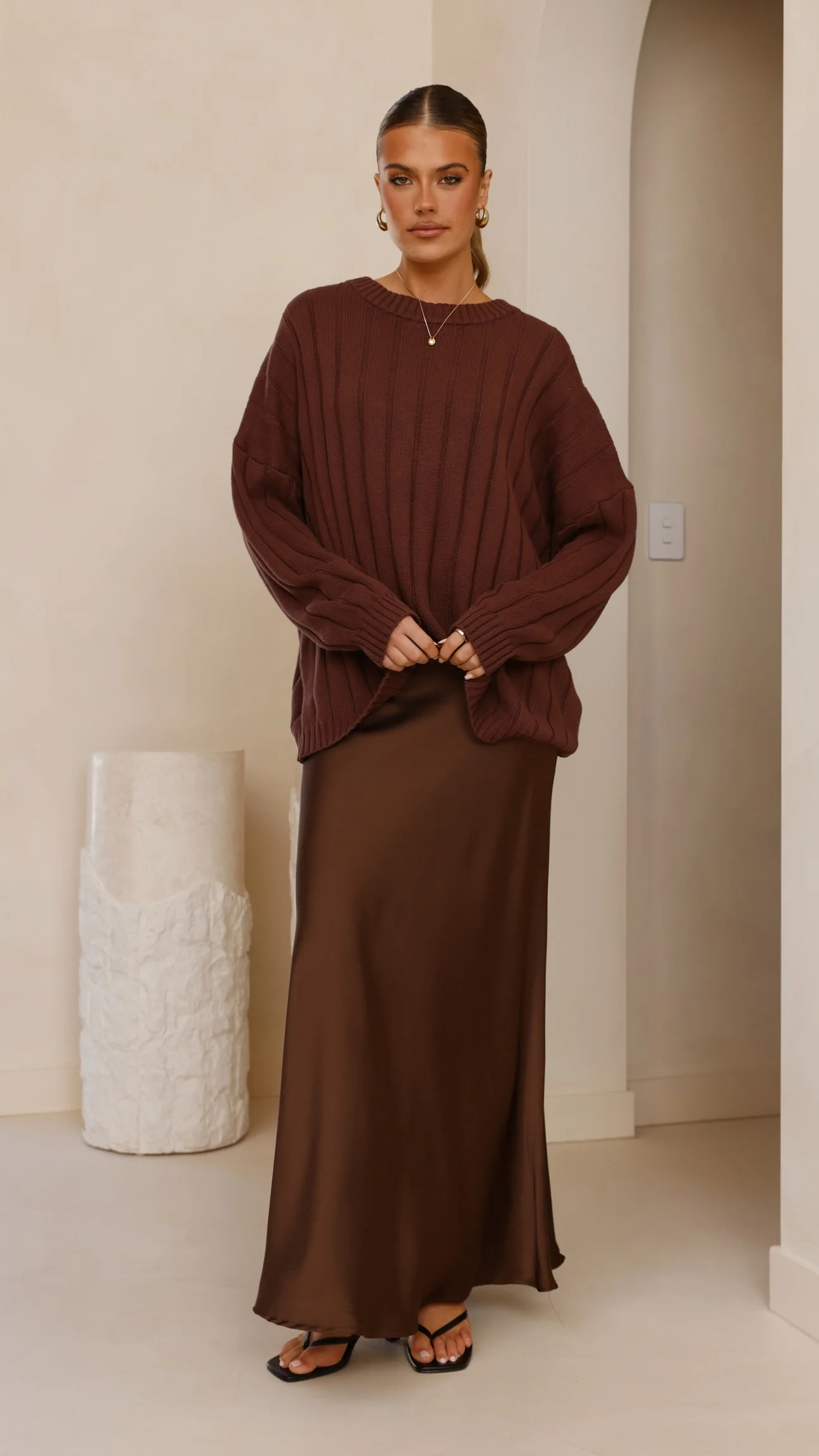 Darina Bias Cut Maxi Skirt - Chocolate
