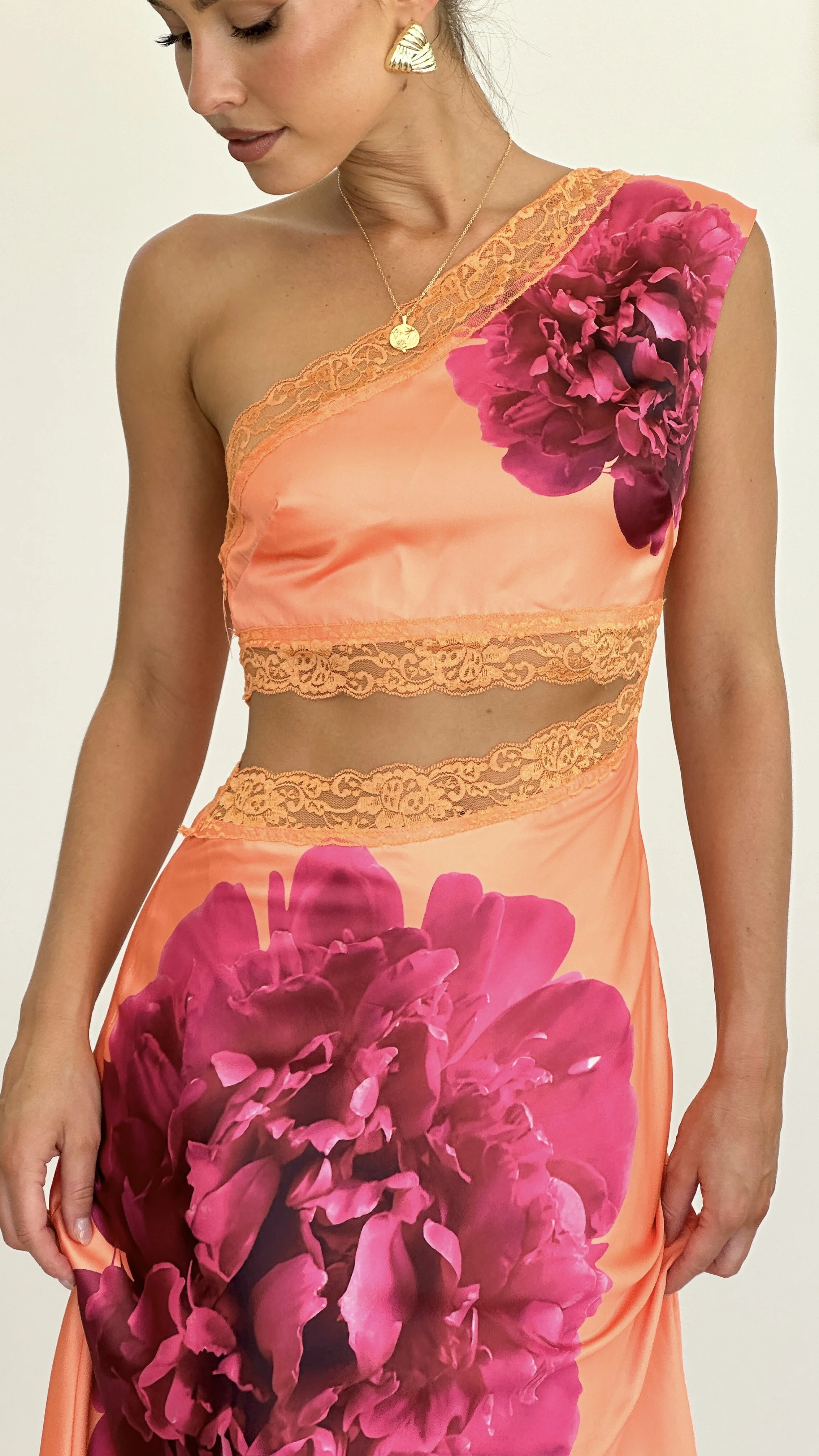 Emily One Shoulder Maxi Dress - Orange / Pink