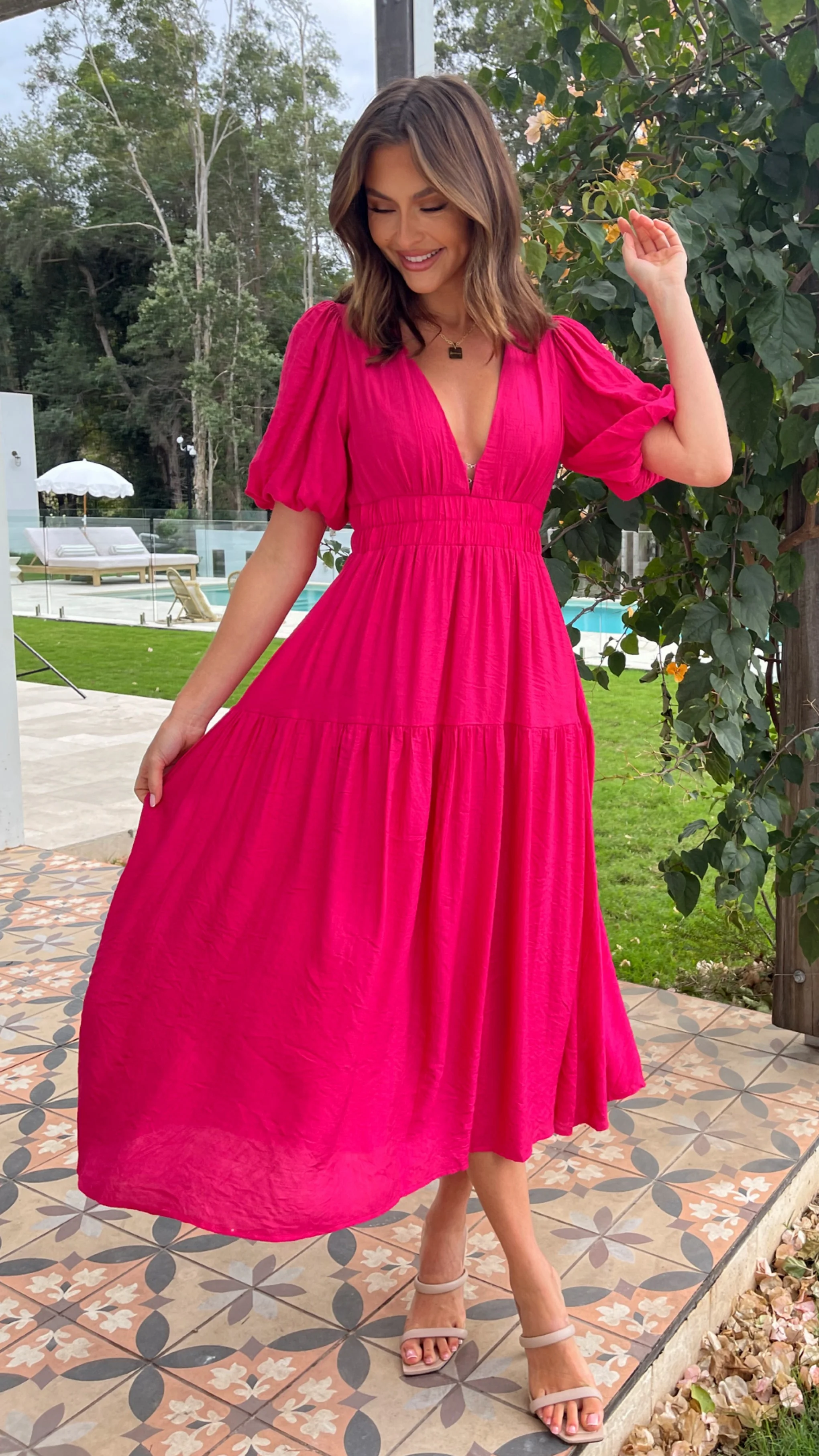 Erin Midi Dress - Magenta