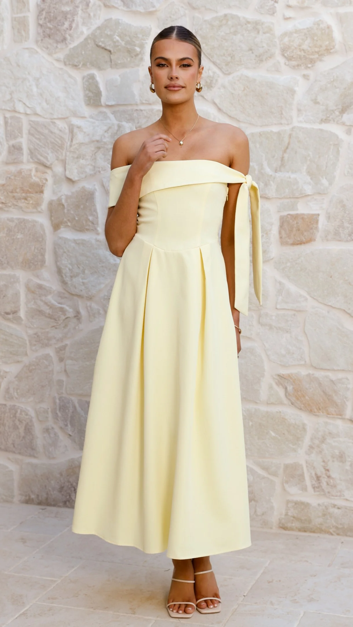 Bentley Off Shoulder Midi Dress - Lemon