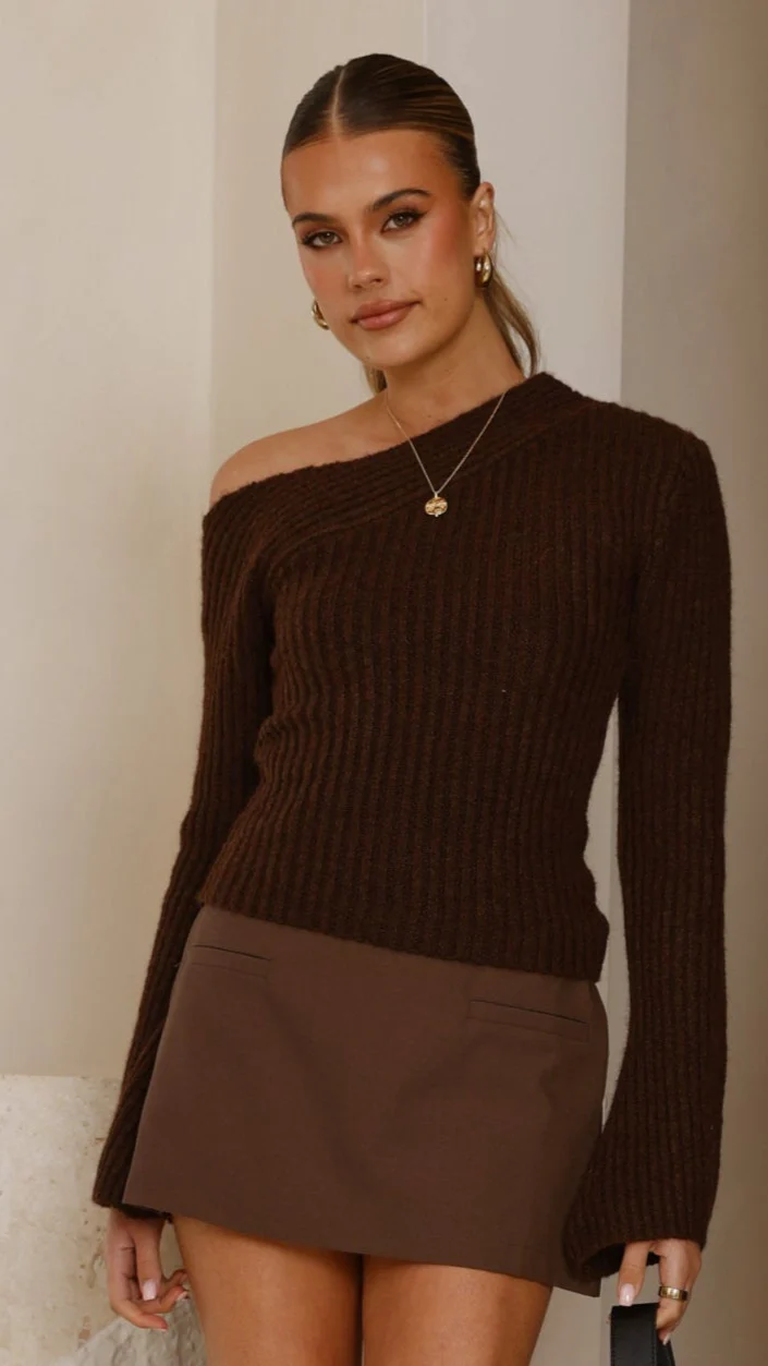 Ellira Long Sleeve Knit Top - Chocolate
