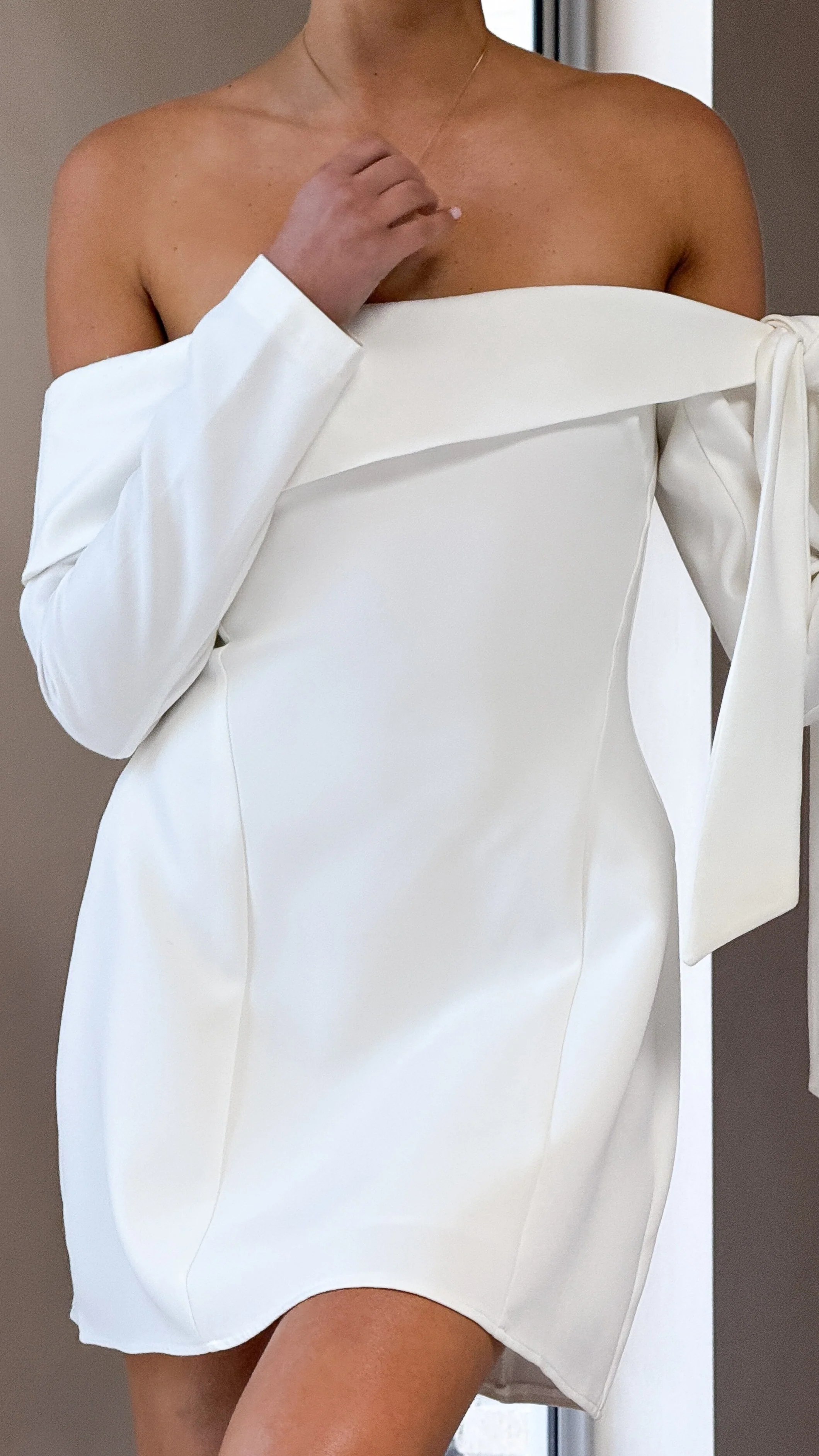 Halen Long Sleeve Mini Dress - White