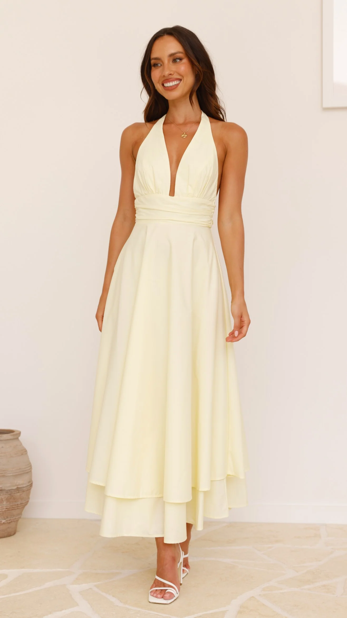 Kathy Halter Neck Maxi Dress - Lemon