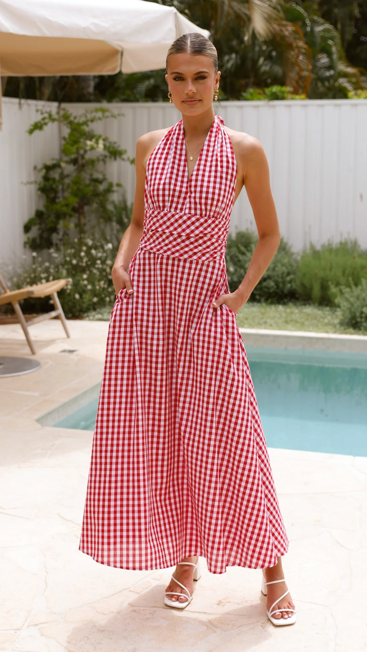 Brydie Halter Maxi Dress - Gingham Red
