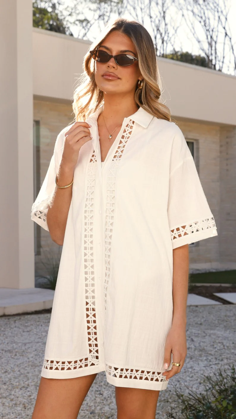 Halia Mini Shirt Dress - White