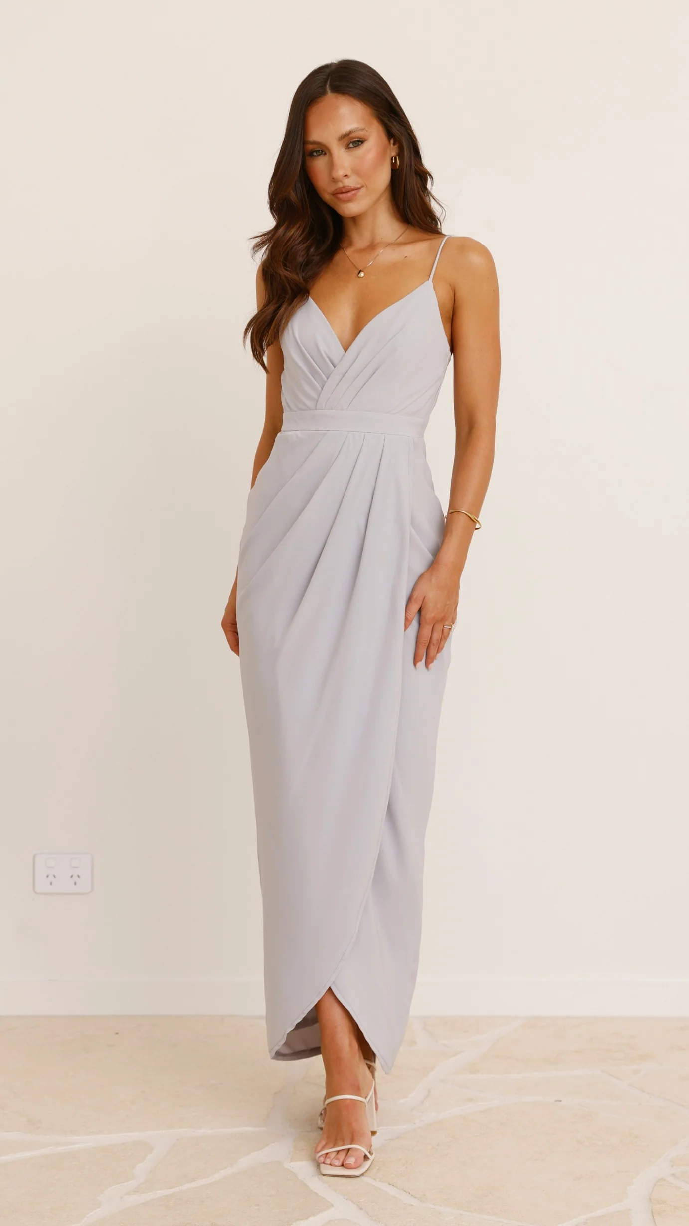 Charlotte Draped Maxi Dress - Silver