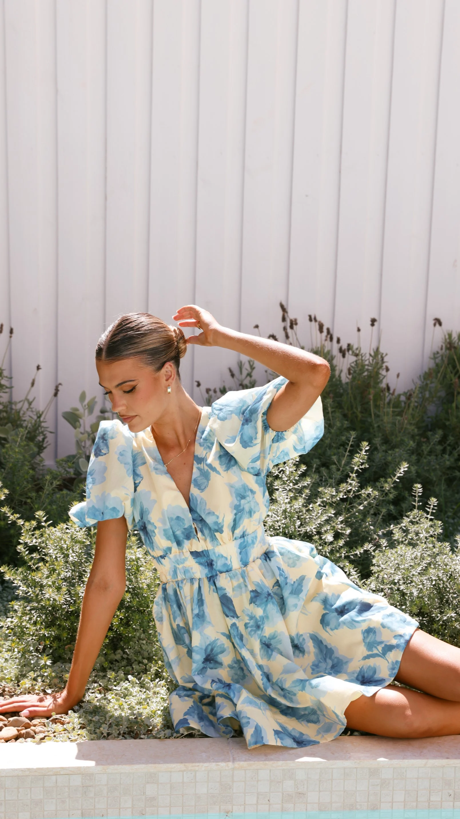 Erin Mini Dress - Yellow / Blue Floral