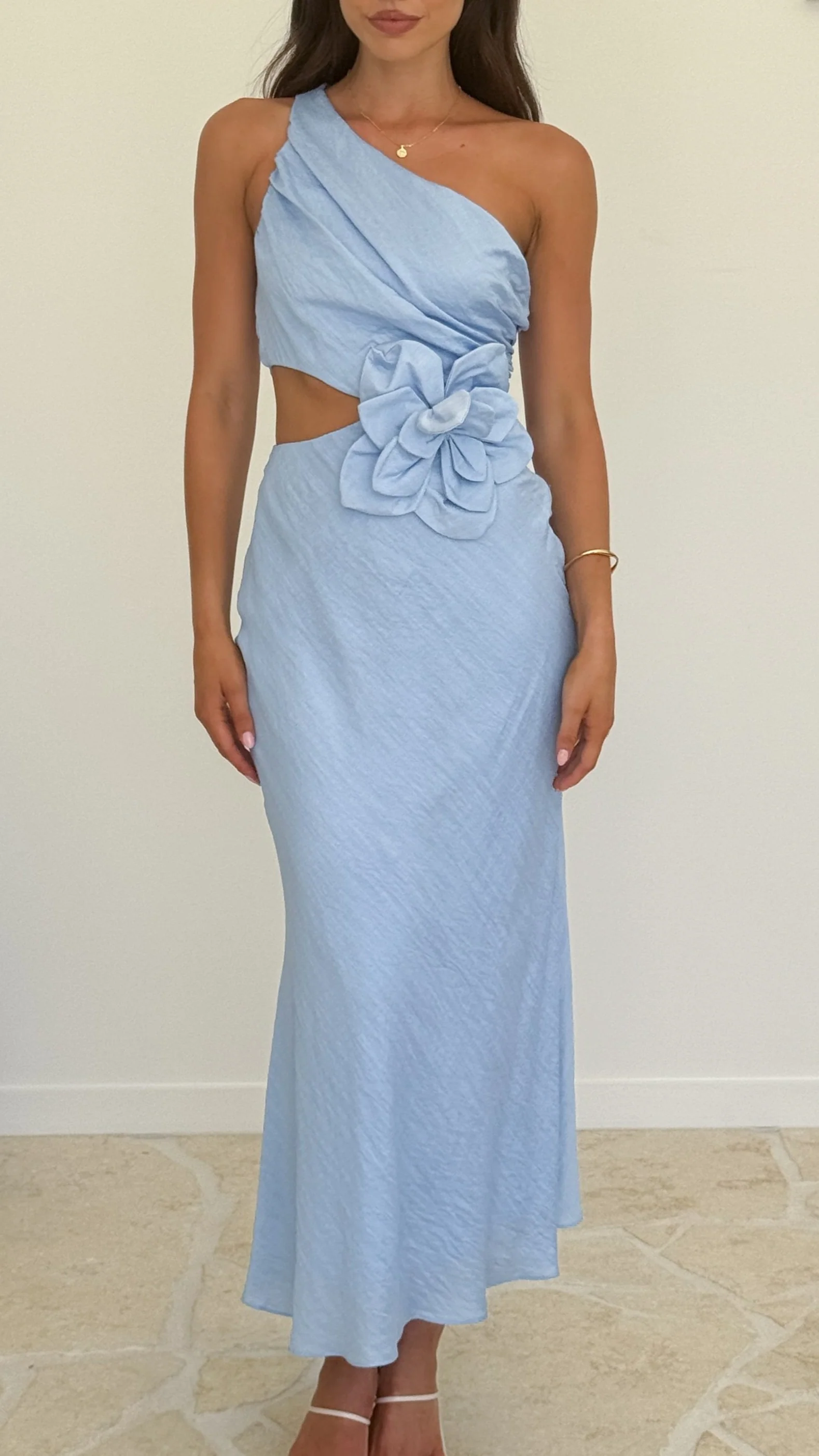 Bloom One Shoulder Cut Out Maxi Dress - Blue